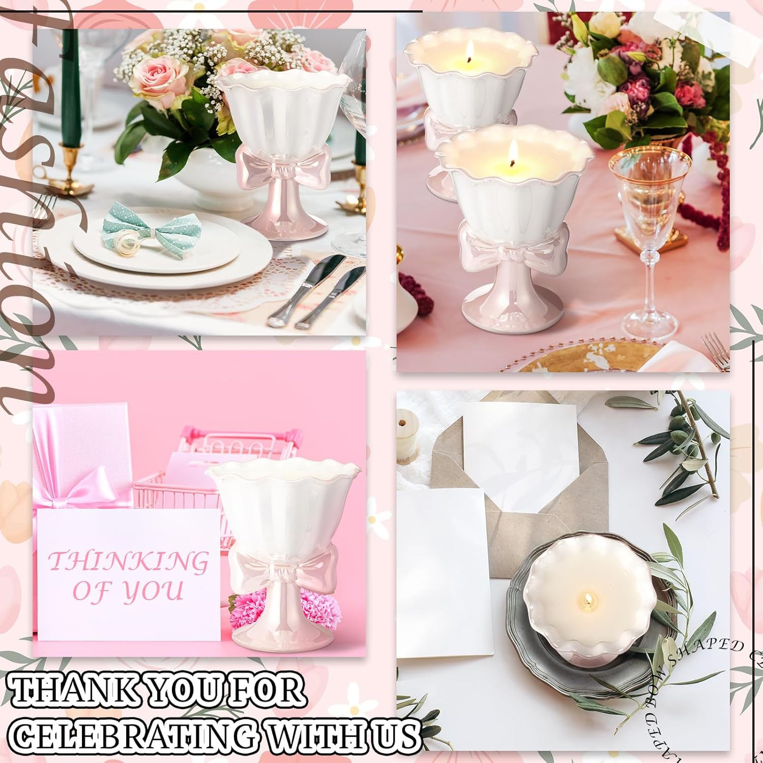 Cute Pink Aesthetic Coquette Decor Bow Candle - Soy Wax Scented