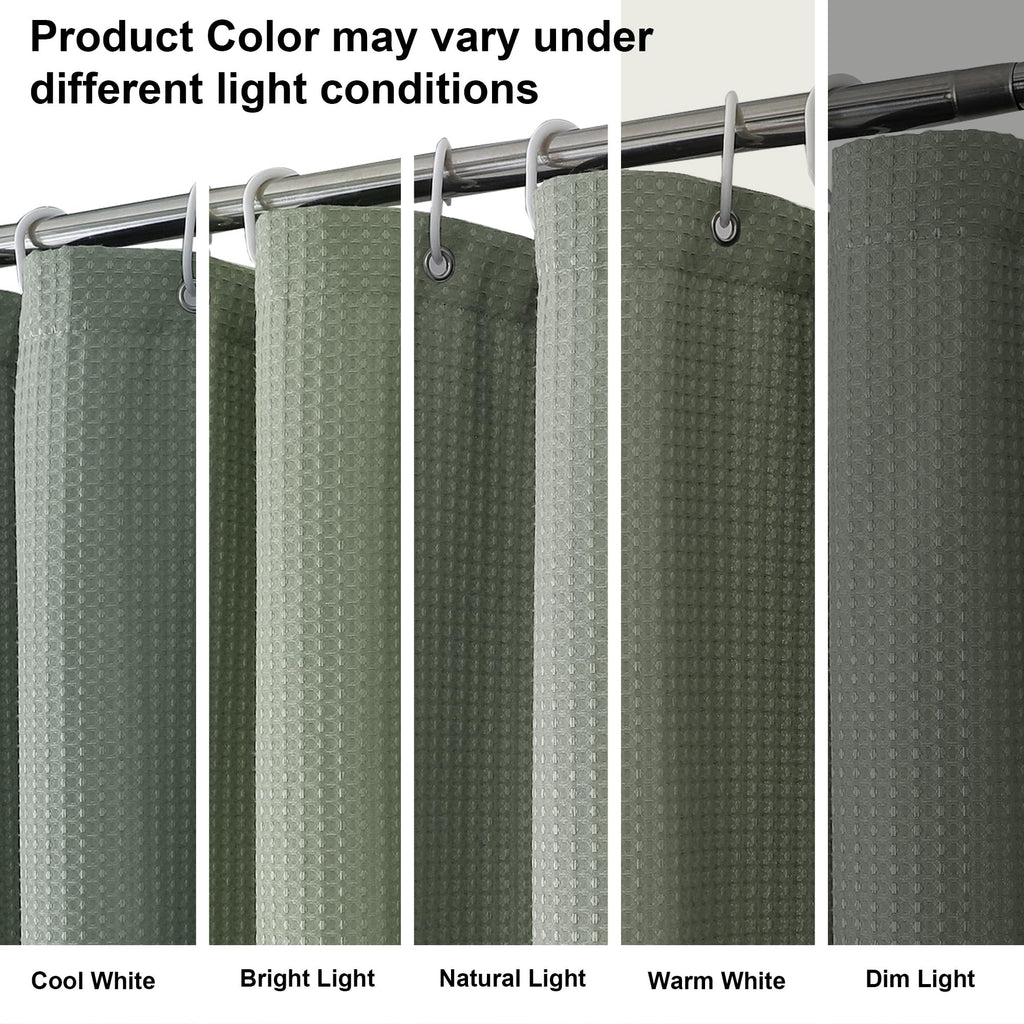 Waffle Textured Heavy Duty Fabric Shower Curtain for Bathroom, Luxury Hotel Weighted 230GSM Bath Curtain with 12 Plastic Hooks, Machine Washable, 72x72