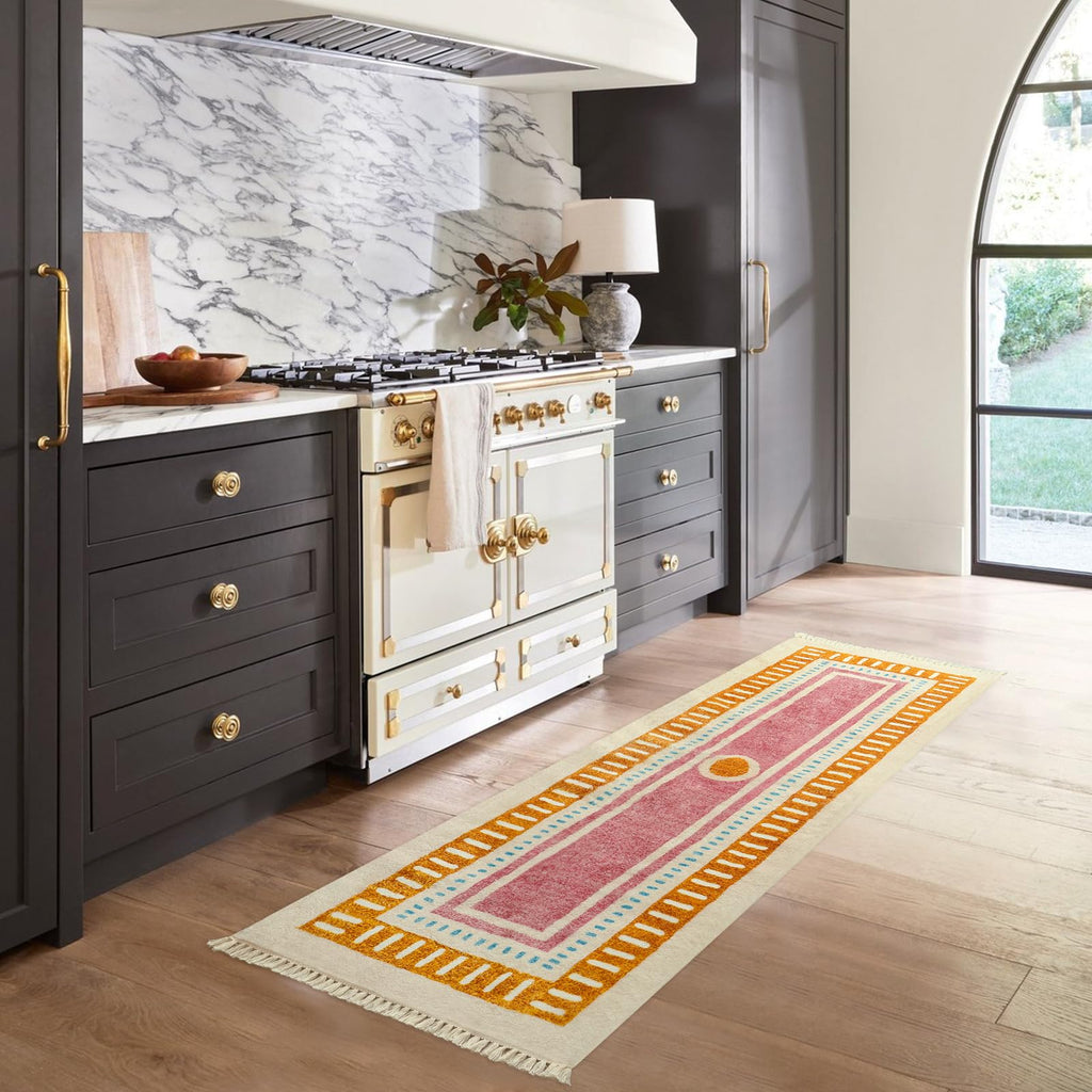 Orange Rainbow Boho Runner Rugs with Fringes, Sun Washable Hallway Runner Rug, Soft Non-Slip Area Rug