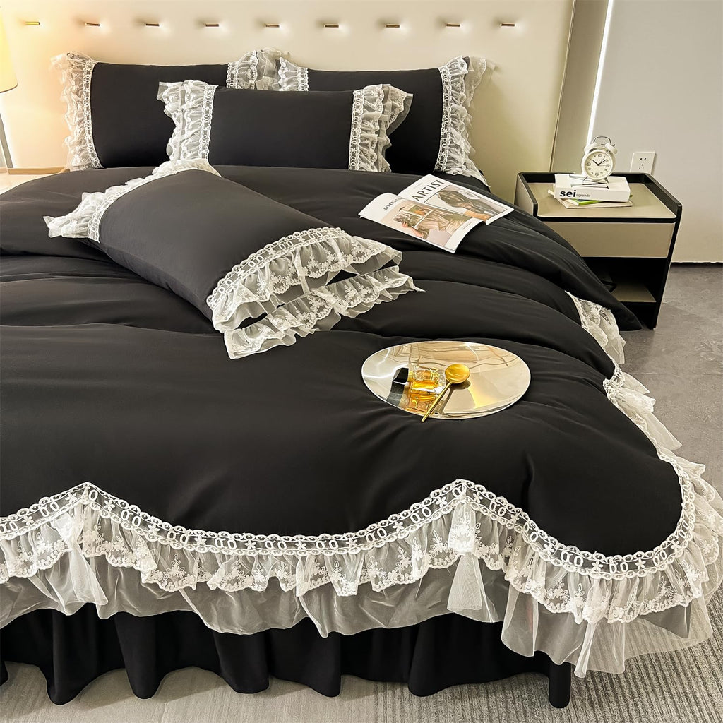 Chic Ruffle Lace Polyester Duvet Cover Set -Bedding-2 Piece Duvet Cover with Zipper Closure -Ultra Soft and Light Weight