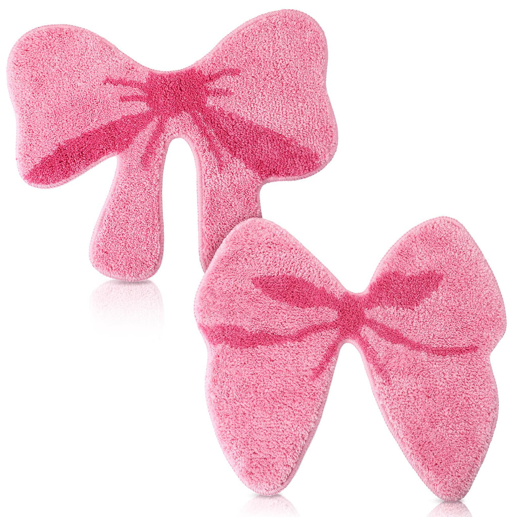 Pink Bow Bathroom Rugs Coquette Preppy Cute Bow Shaped Bath Mats Home Decor Non Slip Soft Plush Absorbent Washable Carpet, 19. 7" x 18. 5" 2 Pcs