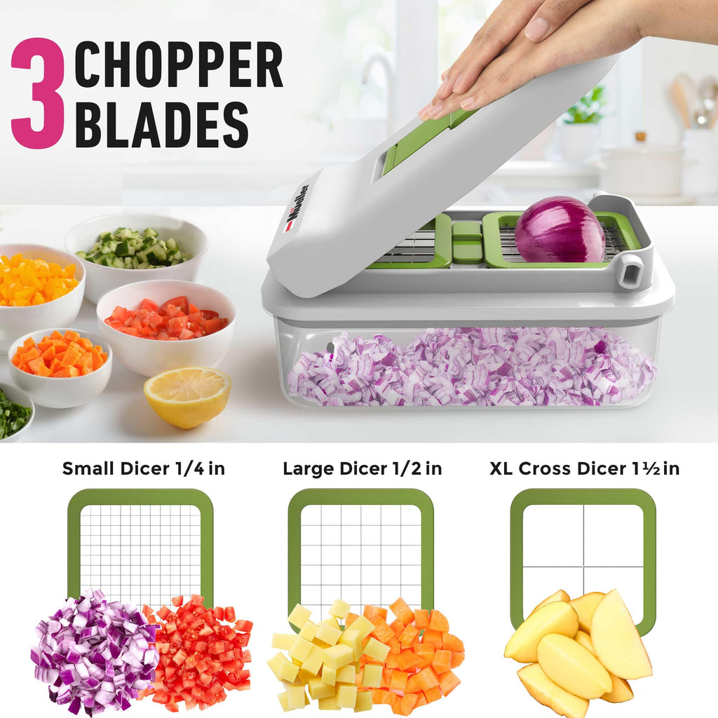 Mueller Pro-Series All-in-One, Mandoline Slicer for Kitchen, Food Chopper, Cucumber Slicer and Spiralizer, Cutter, Dicer, Grater, Kitchen Essentials