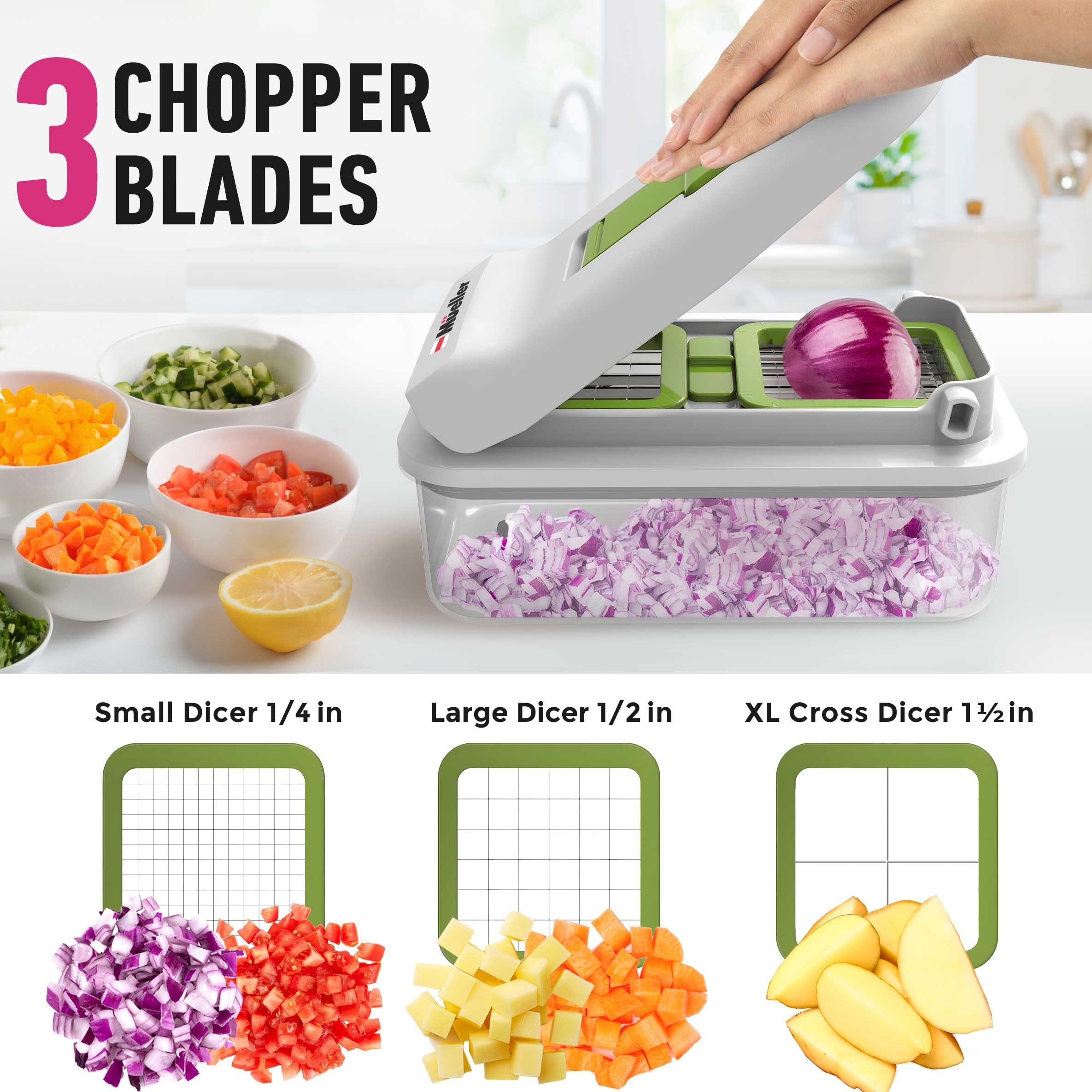Mueller Pro-Series All-in-One, Mandoline Slicer for Kitchen, Food Chopper, Cucumber Slicer and Spiralizer, Cutter, Dicer, Grater, Kitchen Essentials