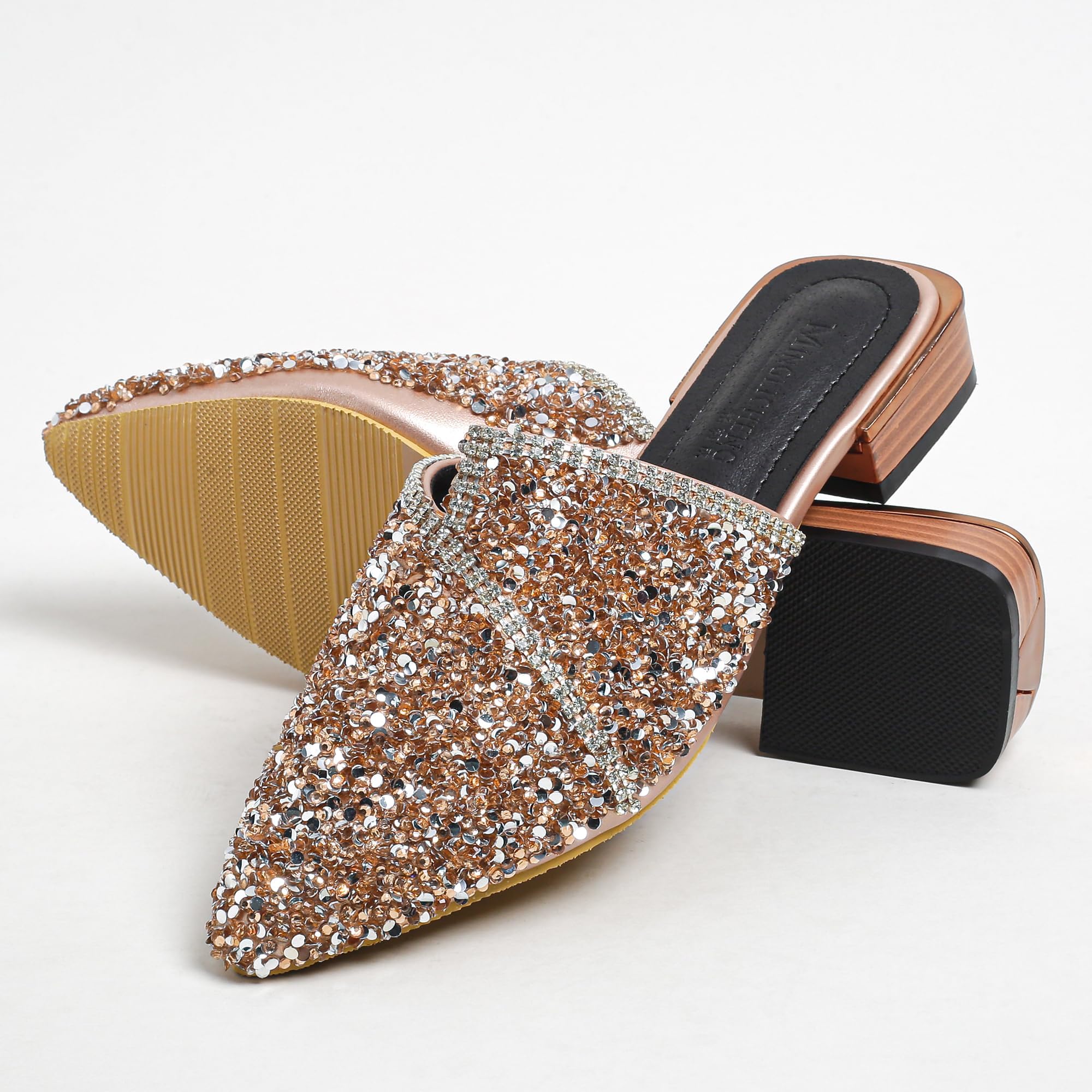 Mules for Women Flats Comfortable Soft Memory Foam Insole Pointed Rivet Mule Shoes