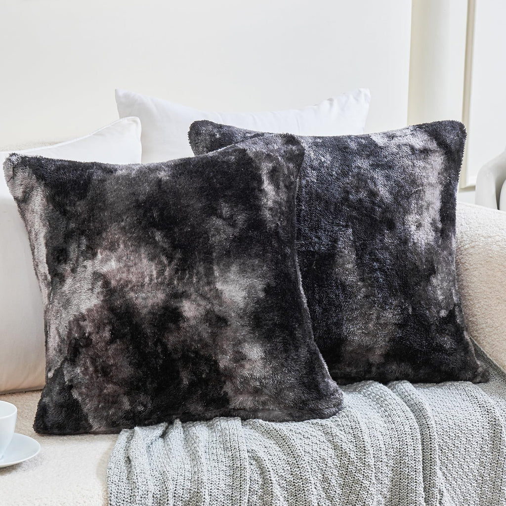 Faux Fur Pillow Cases Set of 2, Luxury Ultra Soft Fuzzy Pillowcases, Fluffy Plush Velvet Pillow Covers with Zipper, Cozy Warmth and No Shedding