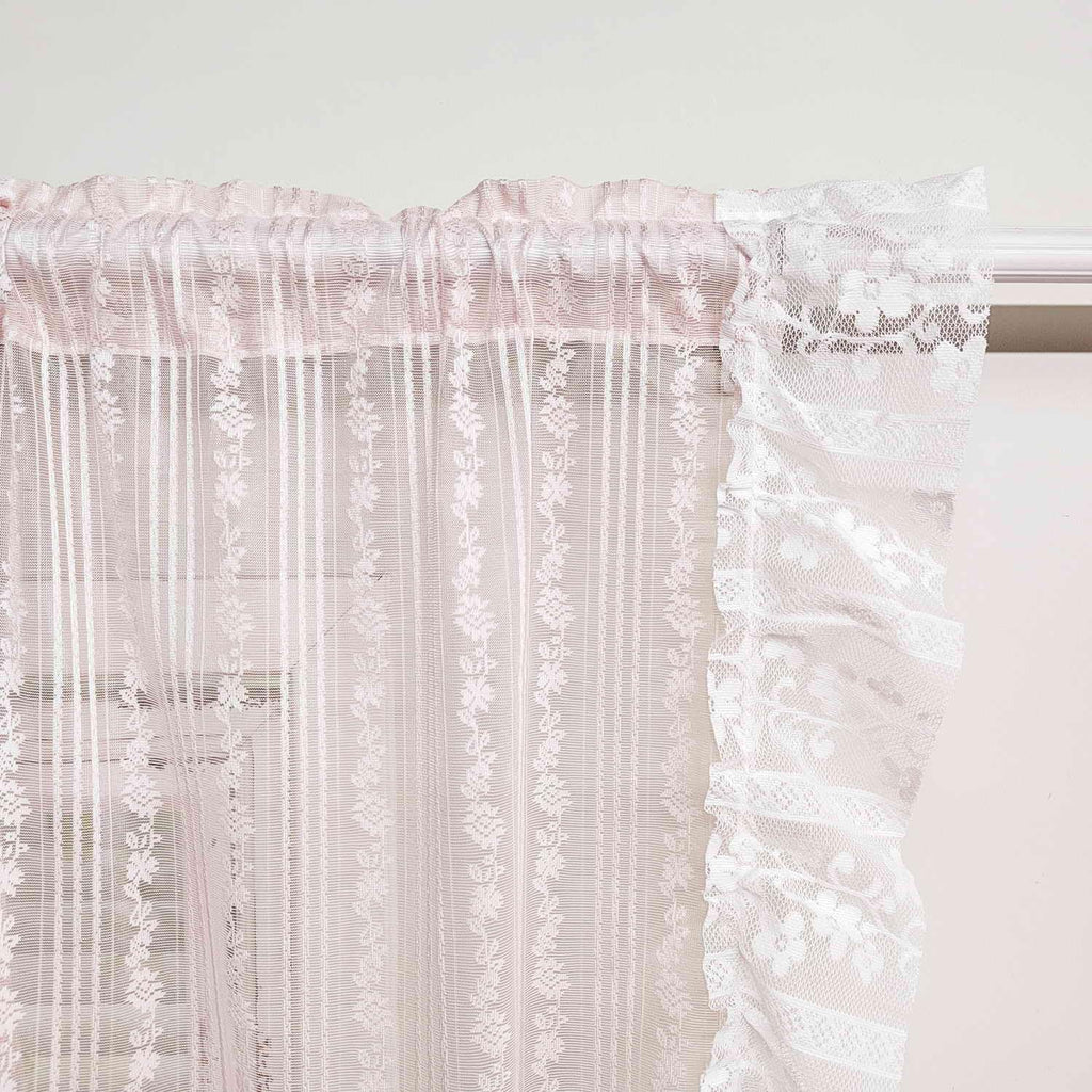 Floral Embroidery Sheer Lace Curtain with Ruffle Trim Romantic Gauze Curtains