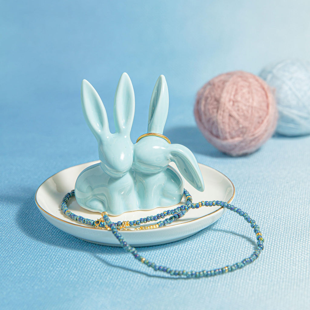 Ceramic Bunny Ring Holder - Rabbit Ring Dish Jewelry Holder Dish Trinket tray for Rings Earrings Necklace Organizer