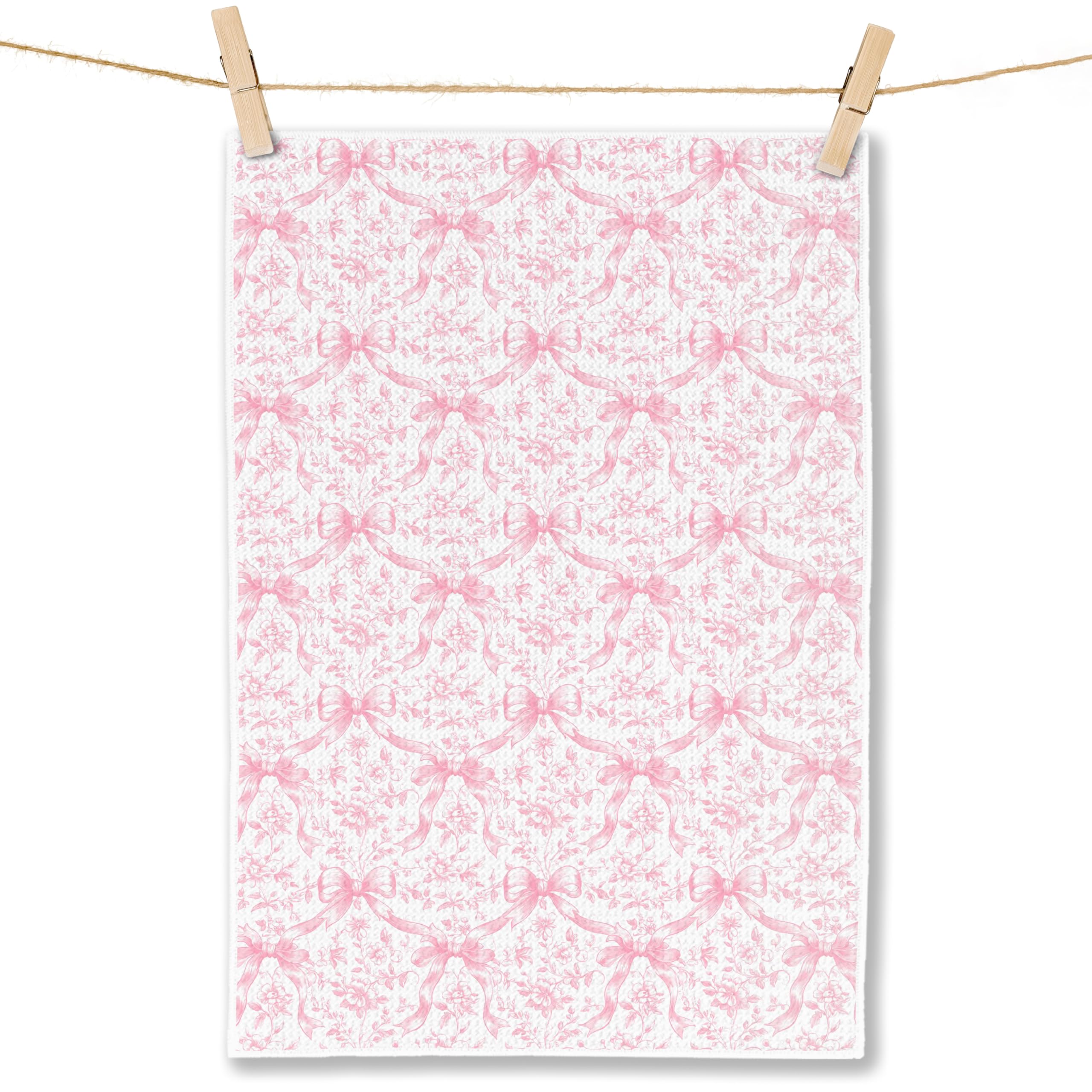 Coquette Bow Floral Kitchen Towels, Preppy Bow Dish Tea Towels for Kitchen Decor, Rustic Cottagecore Botanical Hand Towels for Bathroom Decor, 16x24 Inch
