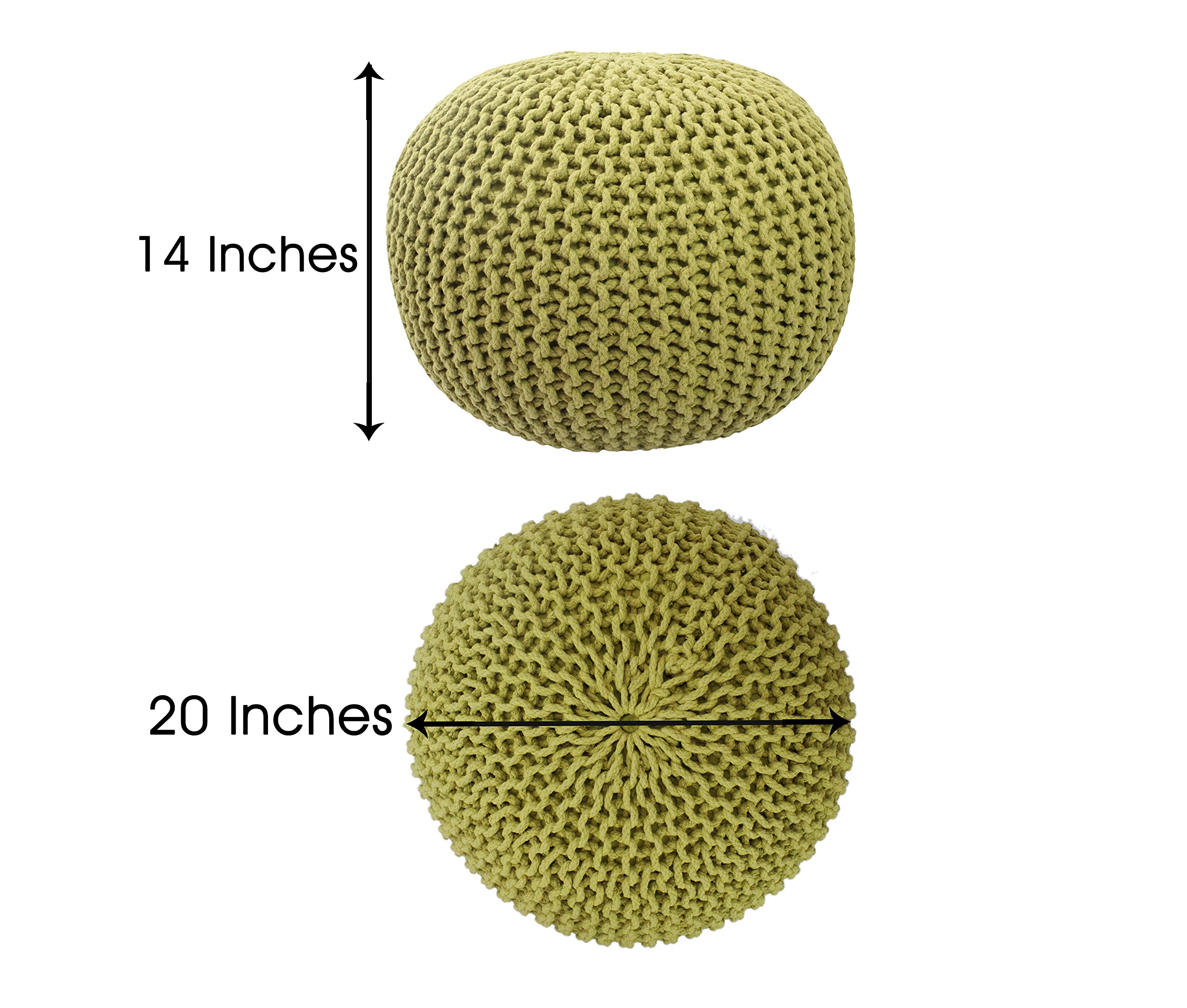 Hand-Knitted Cotton Round Pouf â€?Braid Cord Ottoman, Footrest, and Accent Seat for Living Room, Nursery, Kids Room, or Dorm Décor â€?20x14