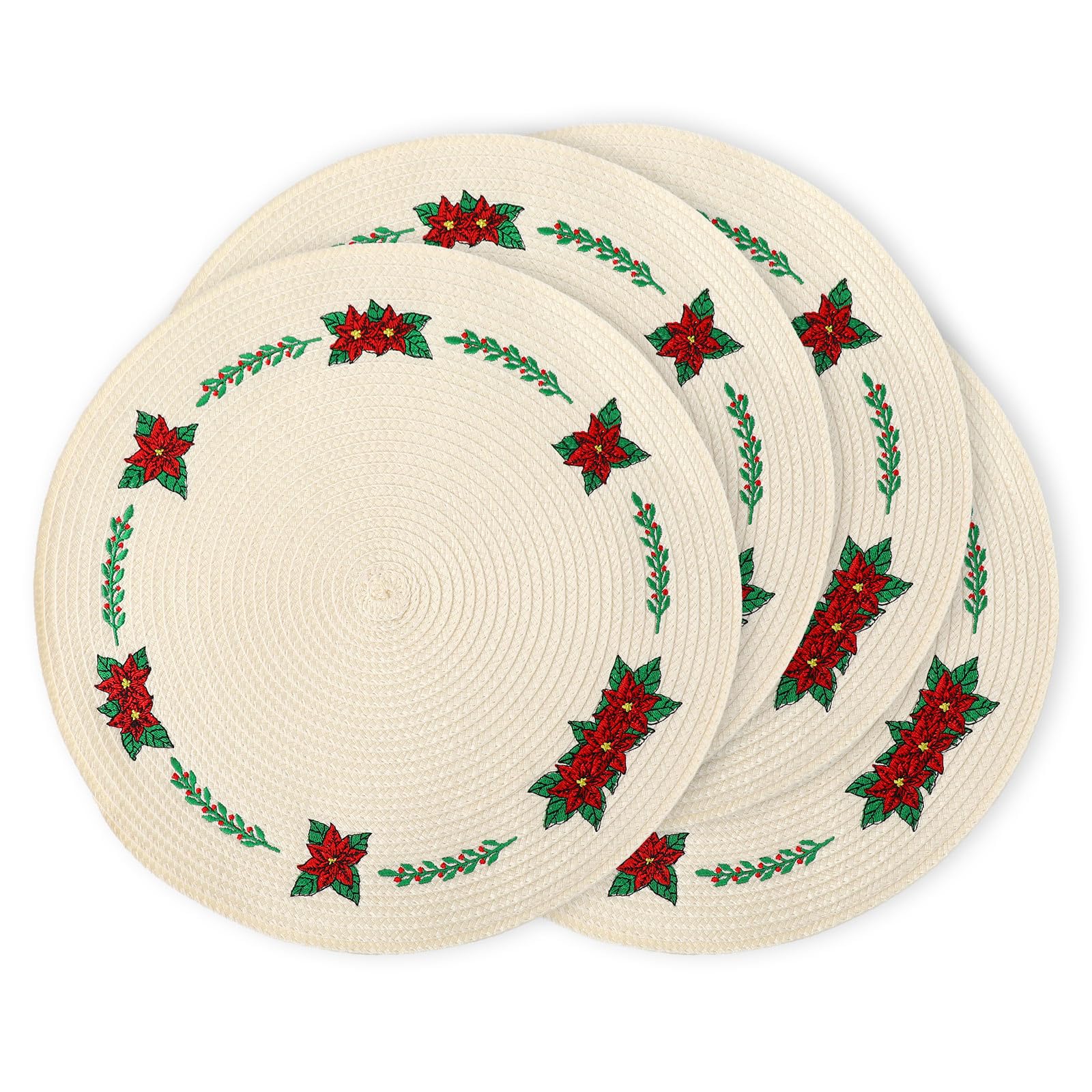 Whaline 4Pcs Round Placemats Pink Bow Embroidered Place Mats Coquette Bow Dinner Table Mats for Home Wedding Baby Shower Birthday Party Decor