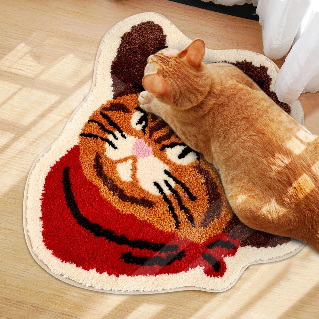 Funny Western Cat Bath Mat Non Slip Washable Floor Mat with Western Cat Design Soft Tufted Plush Doormat