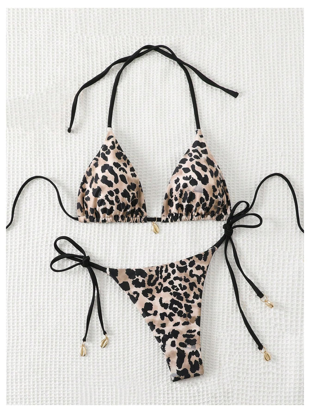 Women's 2 Piece Leopard Bikini Set Cheetah Thong Bikini Sexy String High Cut Bathing Suit Cheeky Triangle Swimsuit