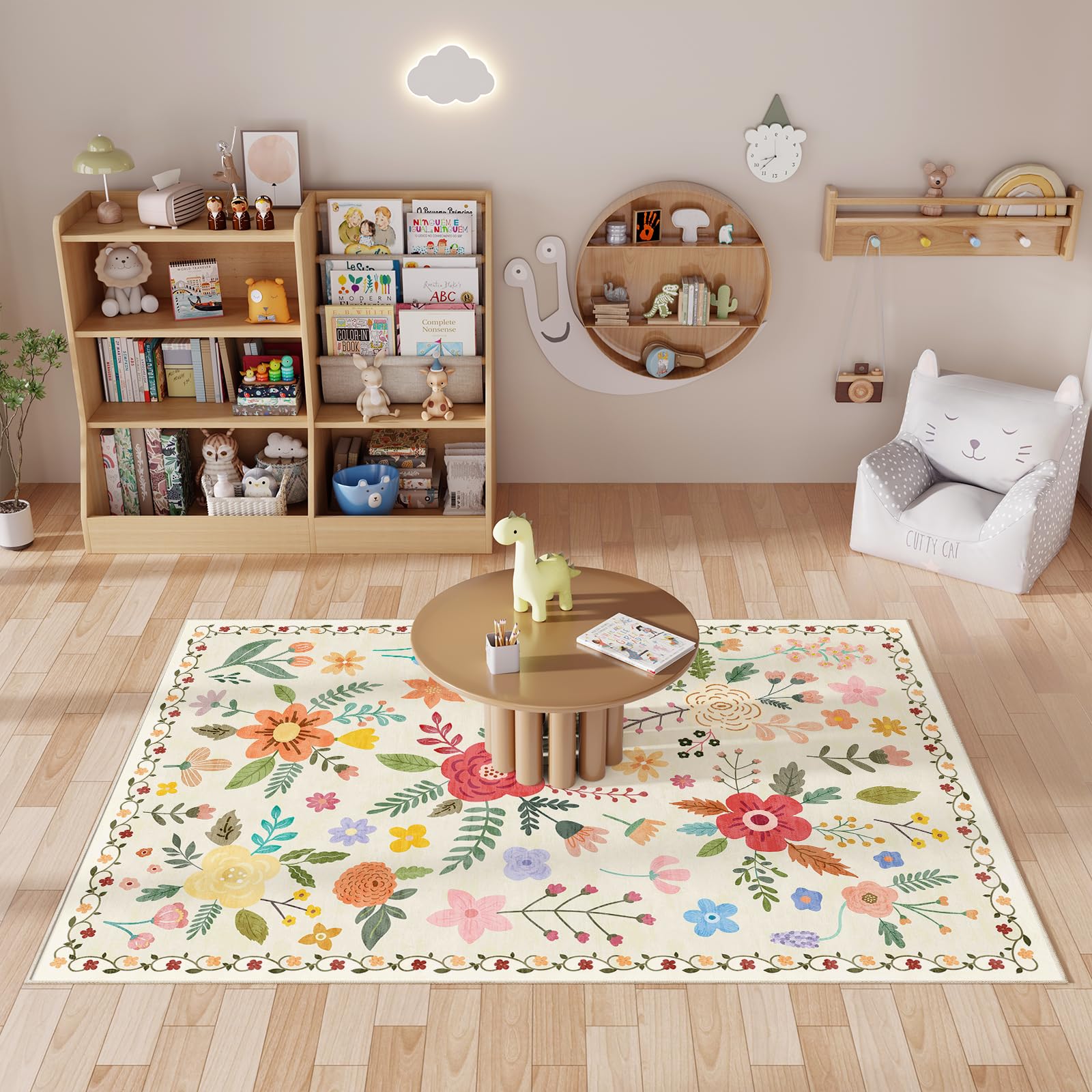Washable Floral Rugs with Non Slip Backing, Stain Resistant, Floral Soft Low-Pile