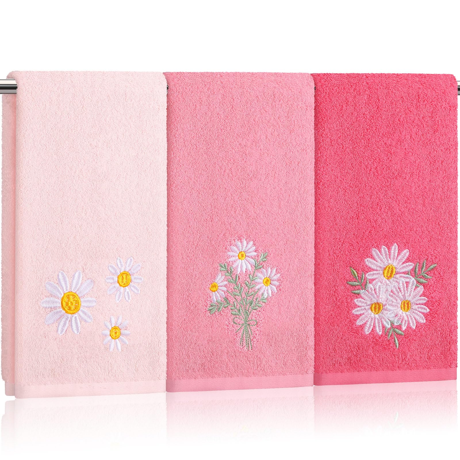Rose Floral Hand Towels Farmhouse Pink Rose Bathroom Decor 14x29 Inch Embroidered Decorative Cute Summer Flowers Hand Towels Cotton Soft Absorbent Towels for Bathroom Kitchen