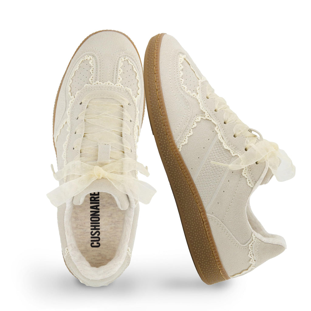 Women's Lace Detail Casual Sneakers â€?Elegant Ribbon Lace-Up Shoes with Memory Foam