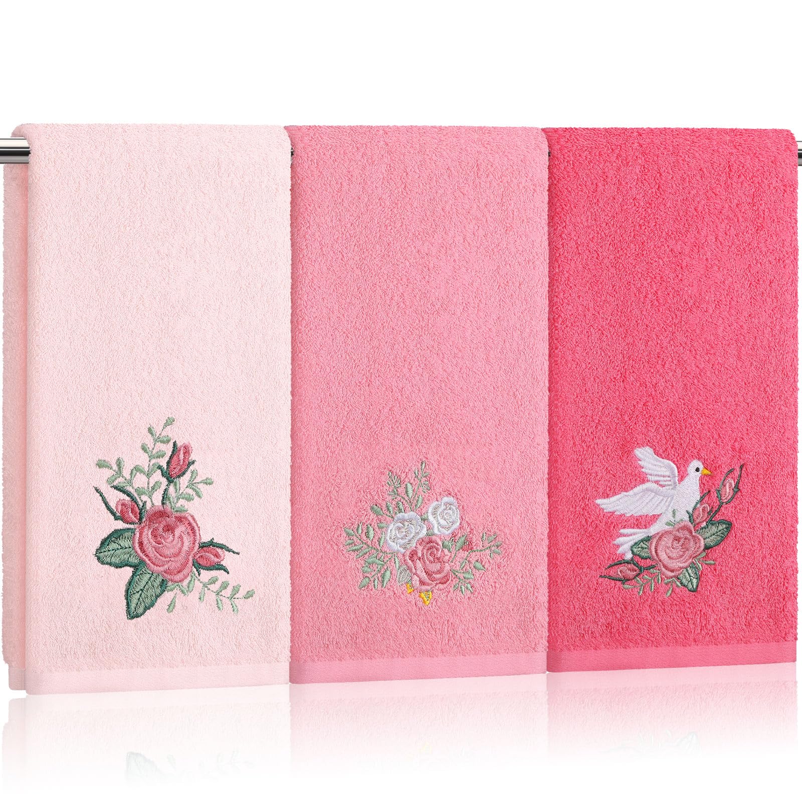 Rose Floral Hand Towels Farmhouse Pink Rose Bathroom Decor 14x29 Inch Embroidered Decorative Cute Summer Flowers Hand Towels Cotton Soft Absorbent Towels for Bathroom Kitchen