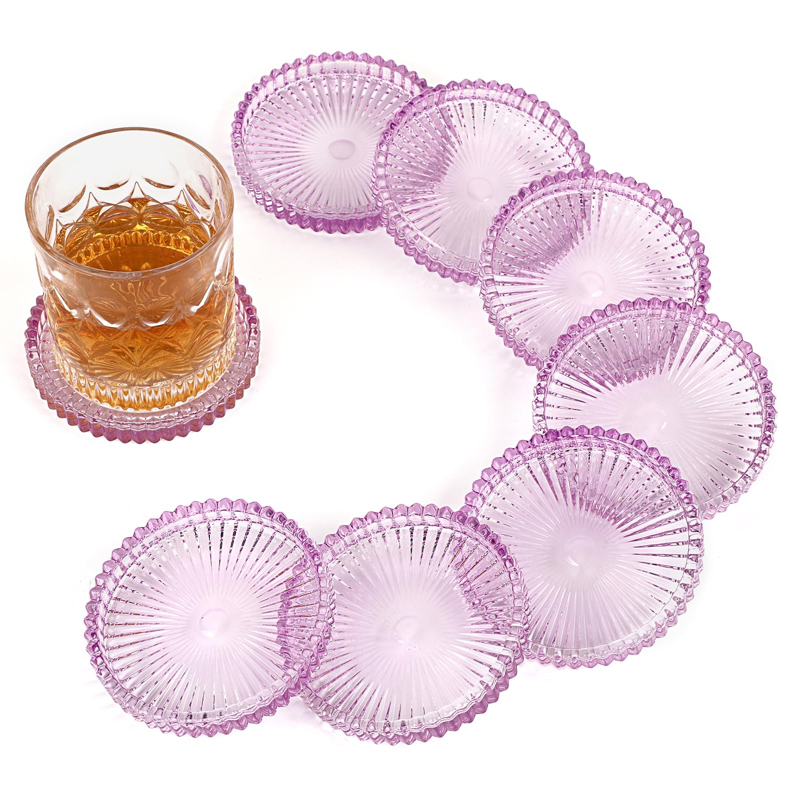 Modern Clear Coaster Set of 8- Glass Coasters for Drinks Crystal Coasters Round Cup Coasters