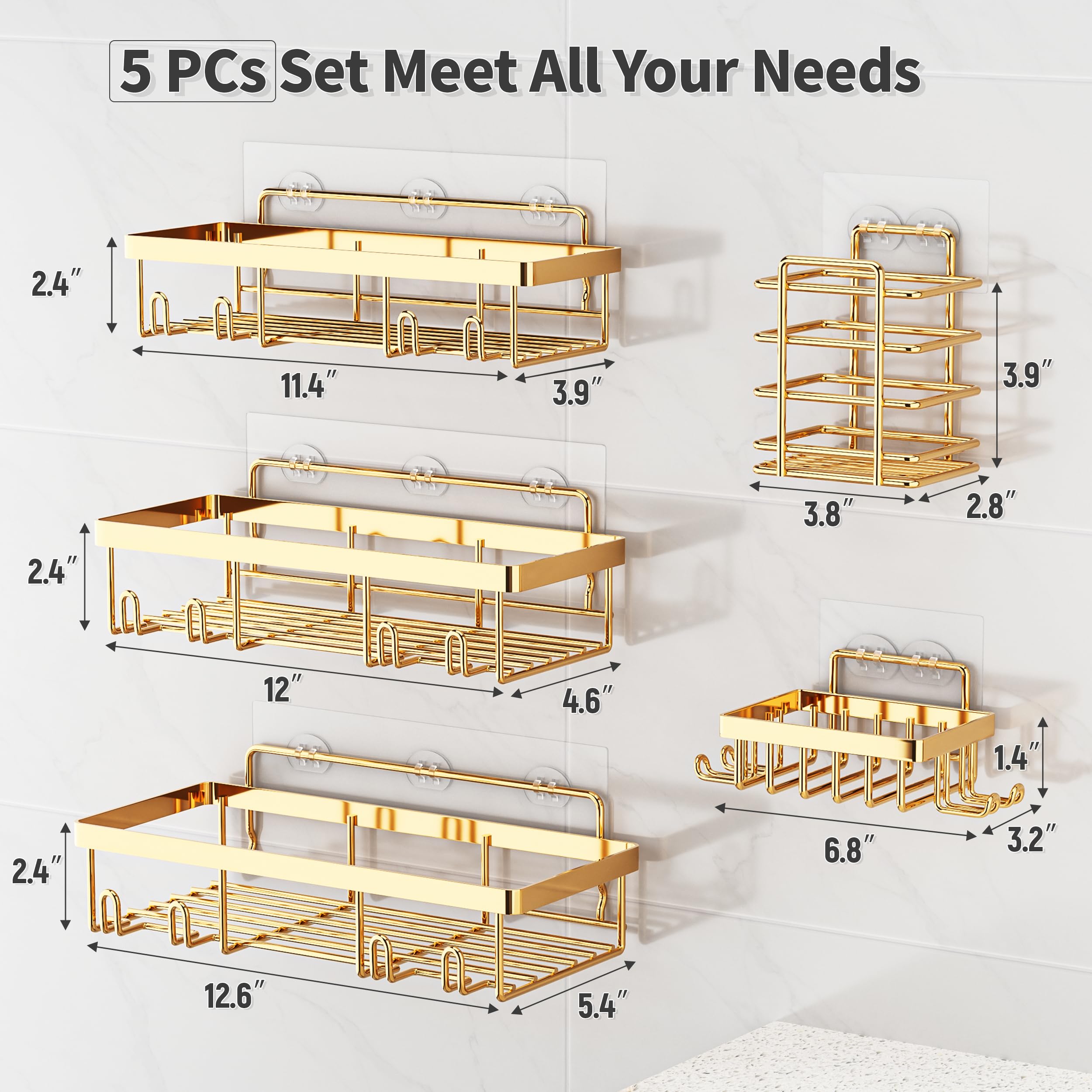 Shower Caddy Organizer Rack Shelf for Inside Shower, Adhesive Bathroom Wall Storage Basket Rustproof Stainless Steel