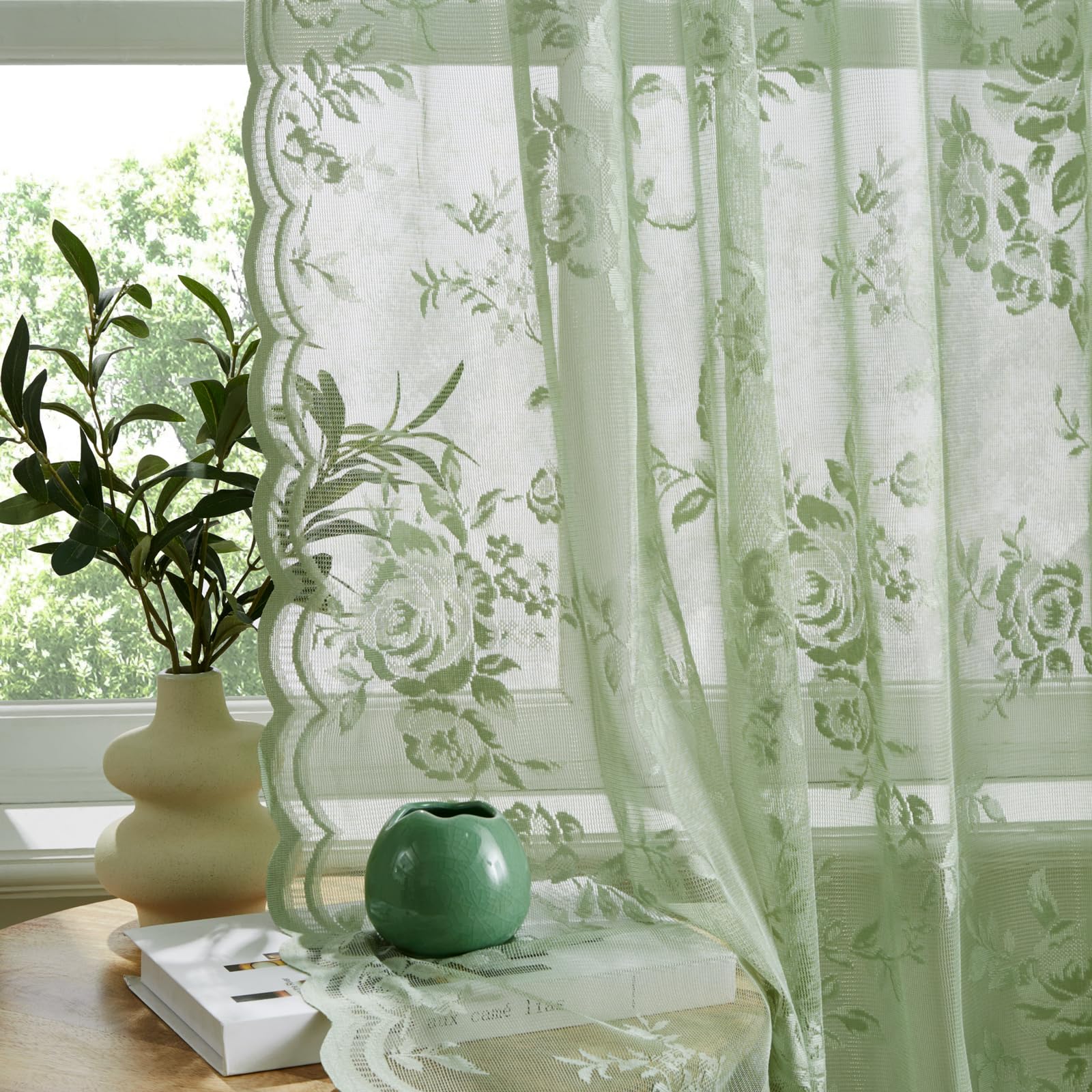 Lace Curtains 2 Panels Set Victorian Floral Sheer Curtains for Living Room Bedroom Girls Room Rod Pocket Light Filtering Romantic French Drapes Window Decor