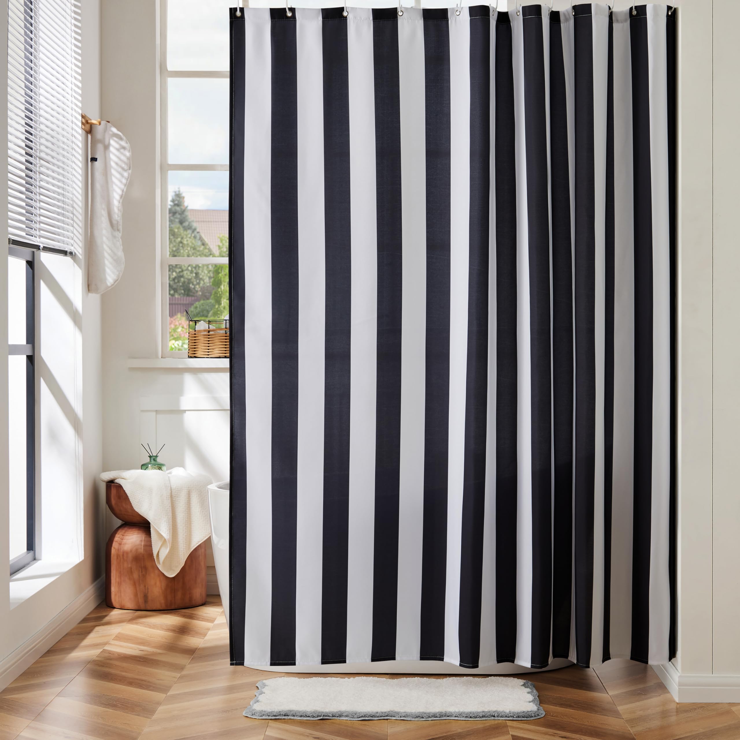 Pink Vertical Striped Shower Curtain, Cute Retro Vintage Stripe Bathroom Shower Curtain, Waterproof Polyester Fabric Modern Bath Curtain for Bathroom 72x72 Inches