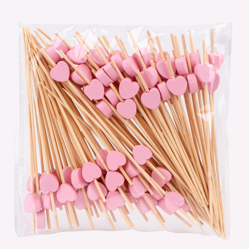 Heart-Shaped Bamboo Cocktail Picks â€?Natural Toothpicks for Appetizers, Fruit, Desserts & Sandwiches 100-Pack
