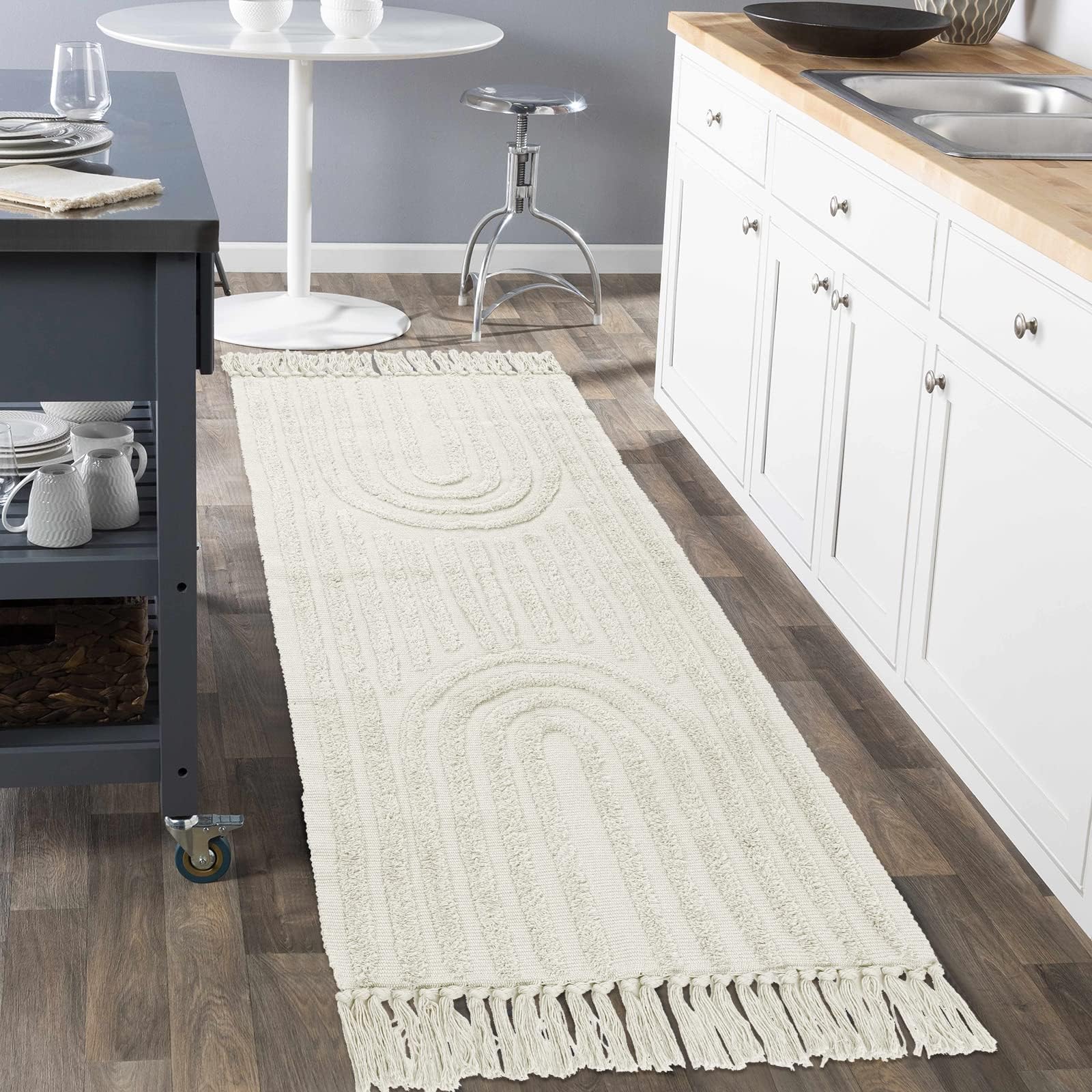 Washable Kitchen Runner Rug - Hand-Woven Bathroom Runner Rug with Tassels, Terracotta Entryway Runner Rug, Tufted Rainbow Bedroom Rug Runner, Hallway Rug for Laundry/Living Room