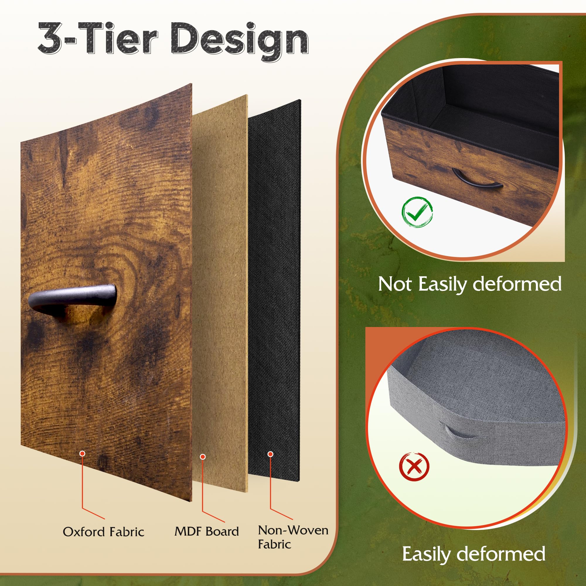 Drawer Fabric 9 Dresser â€?Tall Storage Tower with Bins, Steel Frame, and Wood Top