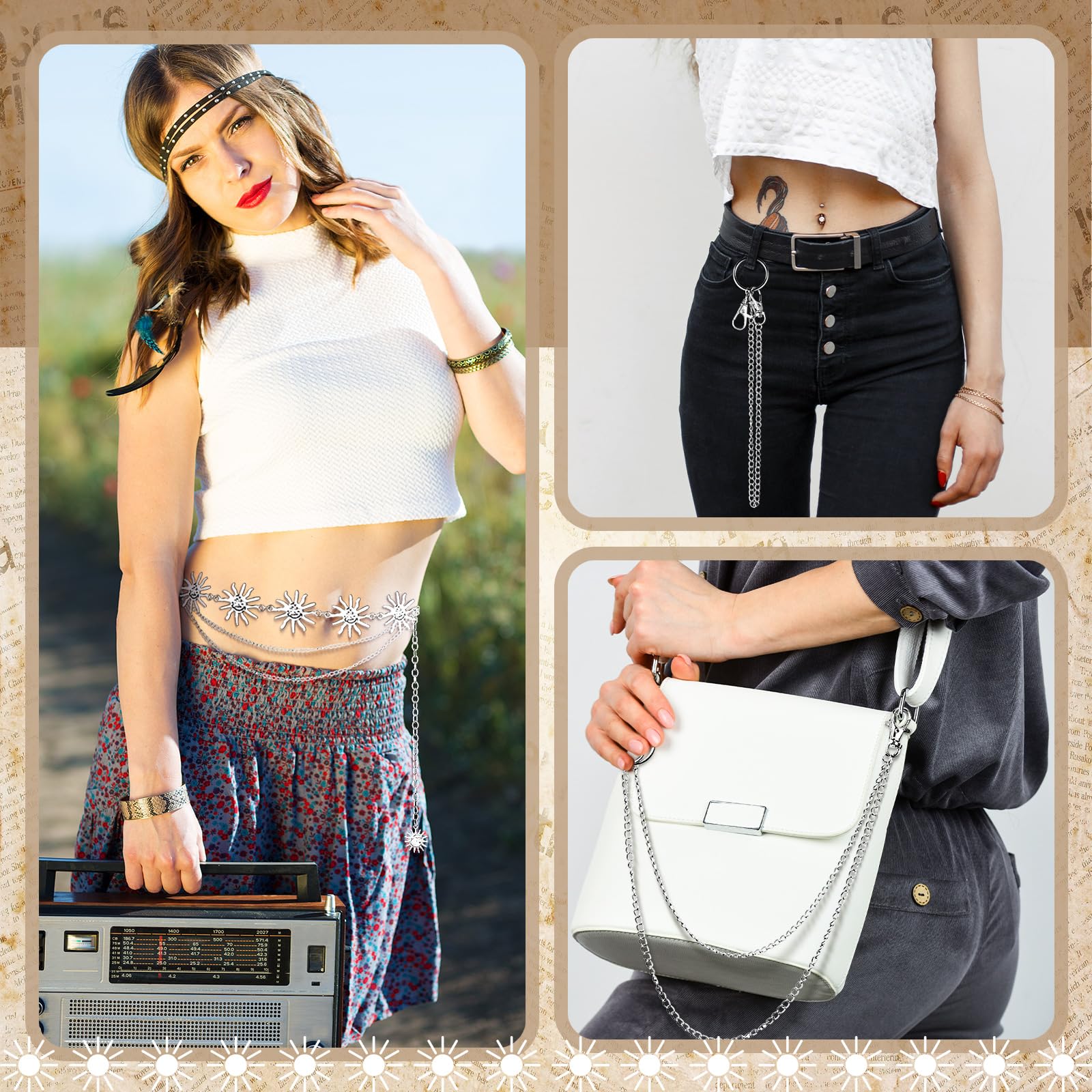 Multi-Layer Chain Belt â€?5-Piece Hip Hop Metal Wallet Chains for Jeans & Pants