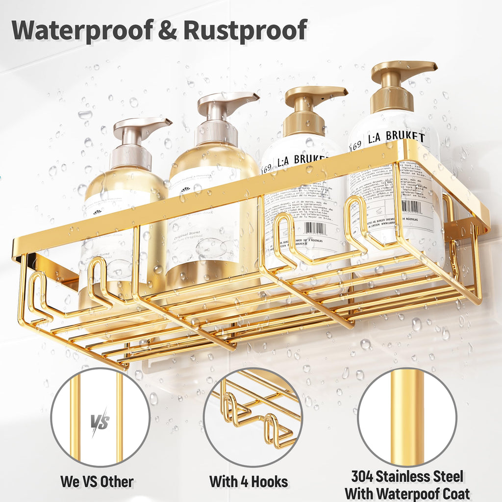 Shower Caddy Organizer Rack Shelf for Inside Shower, Adhesive Bathroom Wall Storage Basket Rustproof Stainless Steel