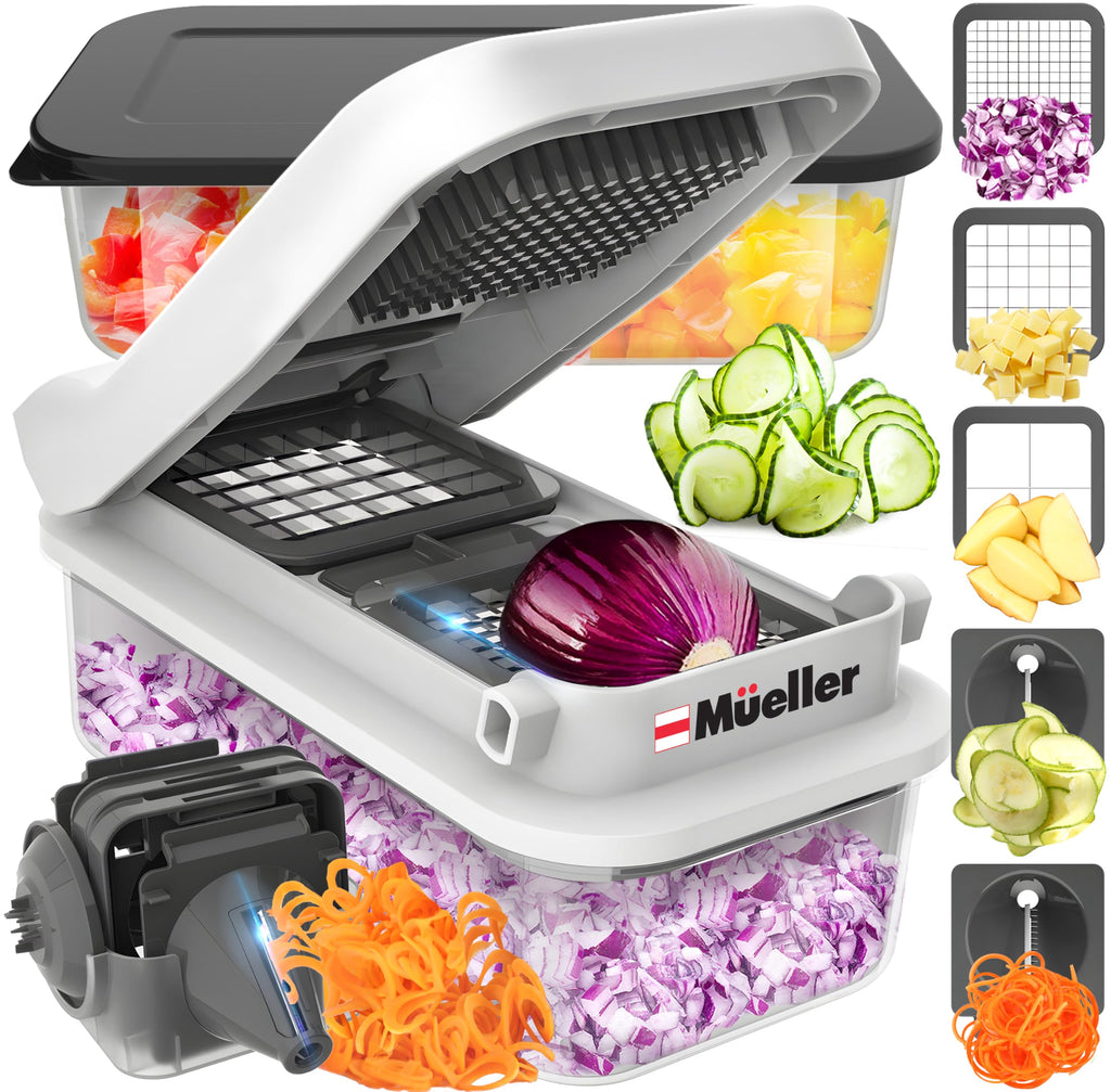 Mueller Pro-Series All-in-One, Mandoline Slicer for Kitchen, Food Chopper, Cucumber Slicer and Spiralizer, Cutter, Dicer, Grater, Kitchen Essentials