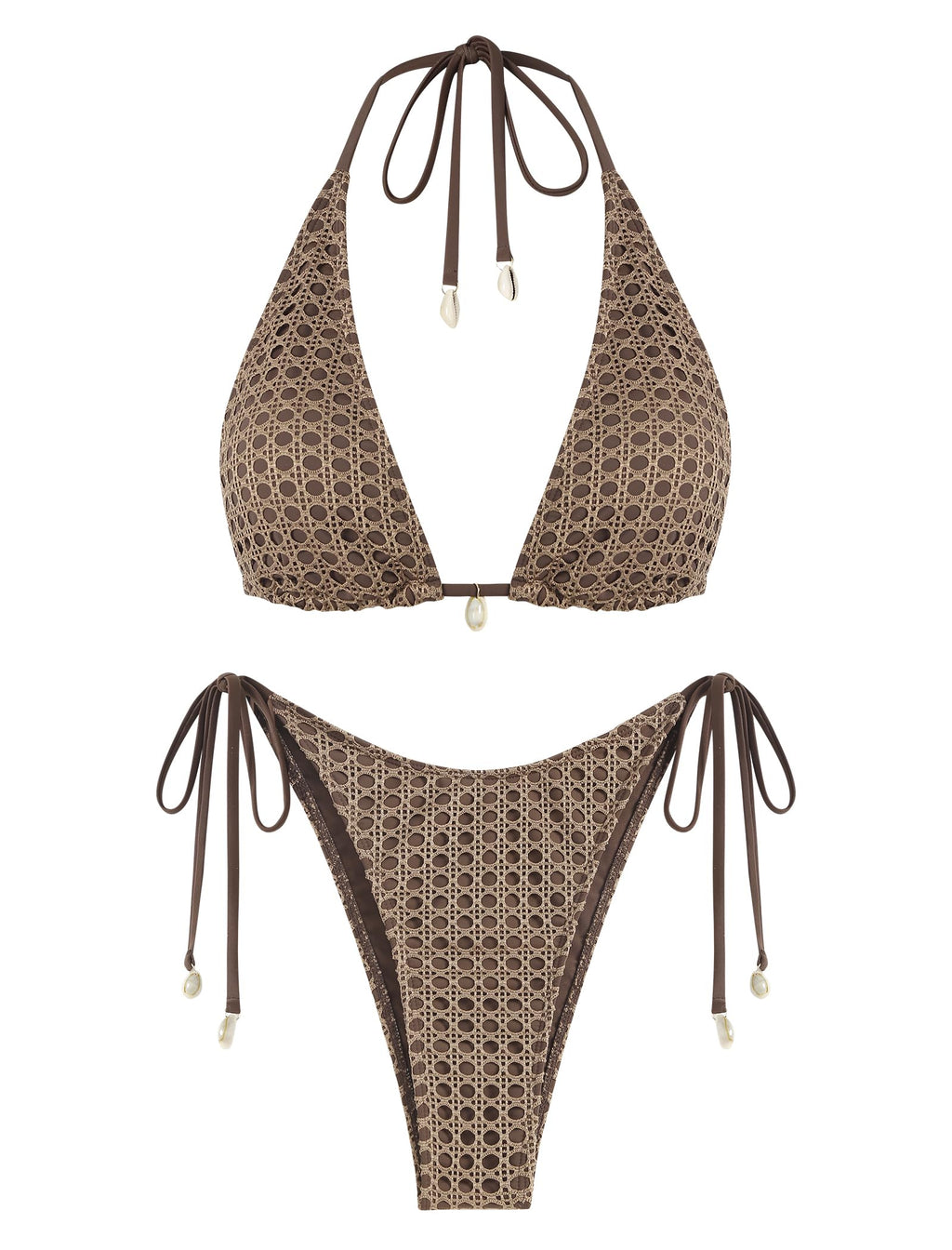 Women's Multiway Triangle Bikini â€?Fishnet Tie-Side Bandeau & Halter Swimsuit Set