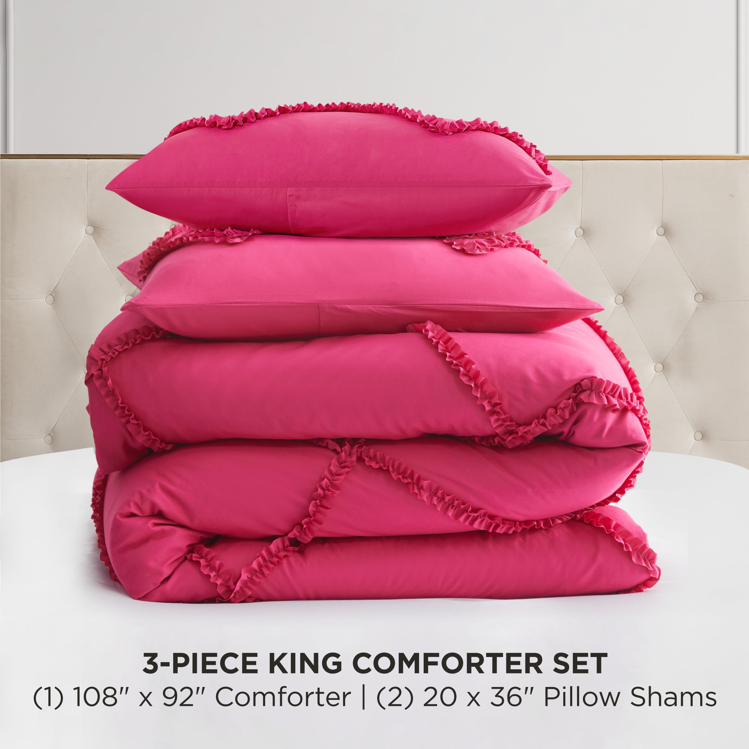 Juicy Couture Diamond Queen Comforter Set - Ruffle 3-Piece Machine Washable Reversible Bedding Comforter Set