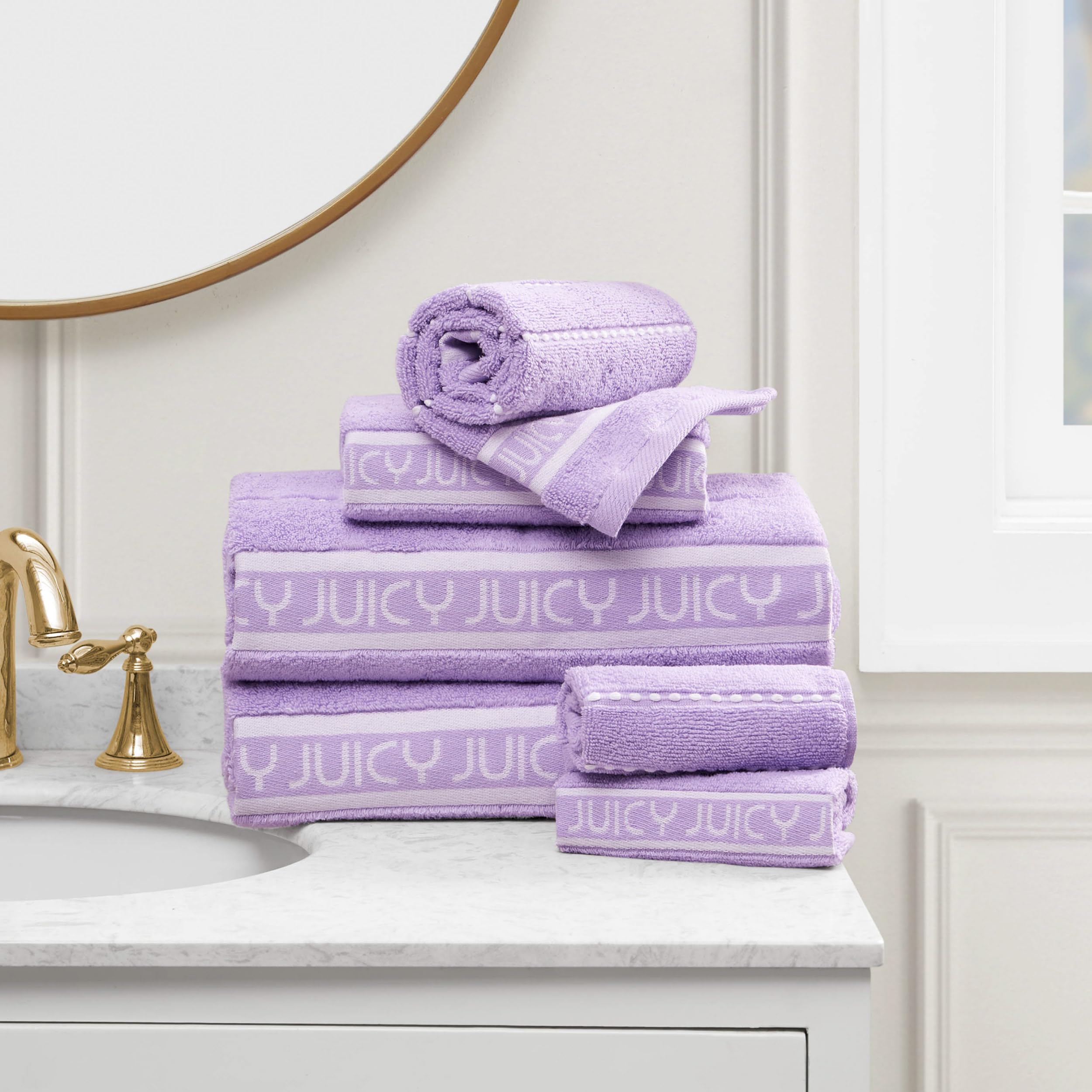 Juicy Couture Luxurious Plush Stripe 6-Piece Set - 100% Cotton Bath Towel Set - Soft and Stylish Towel Set for Ultimate Comfort and Elegance