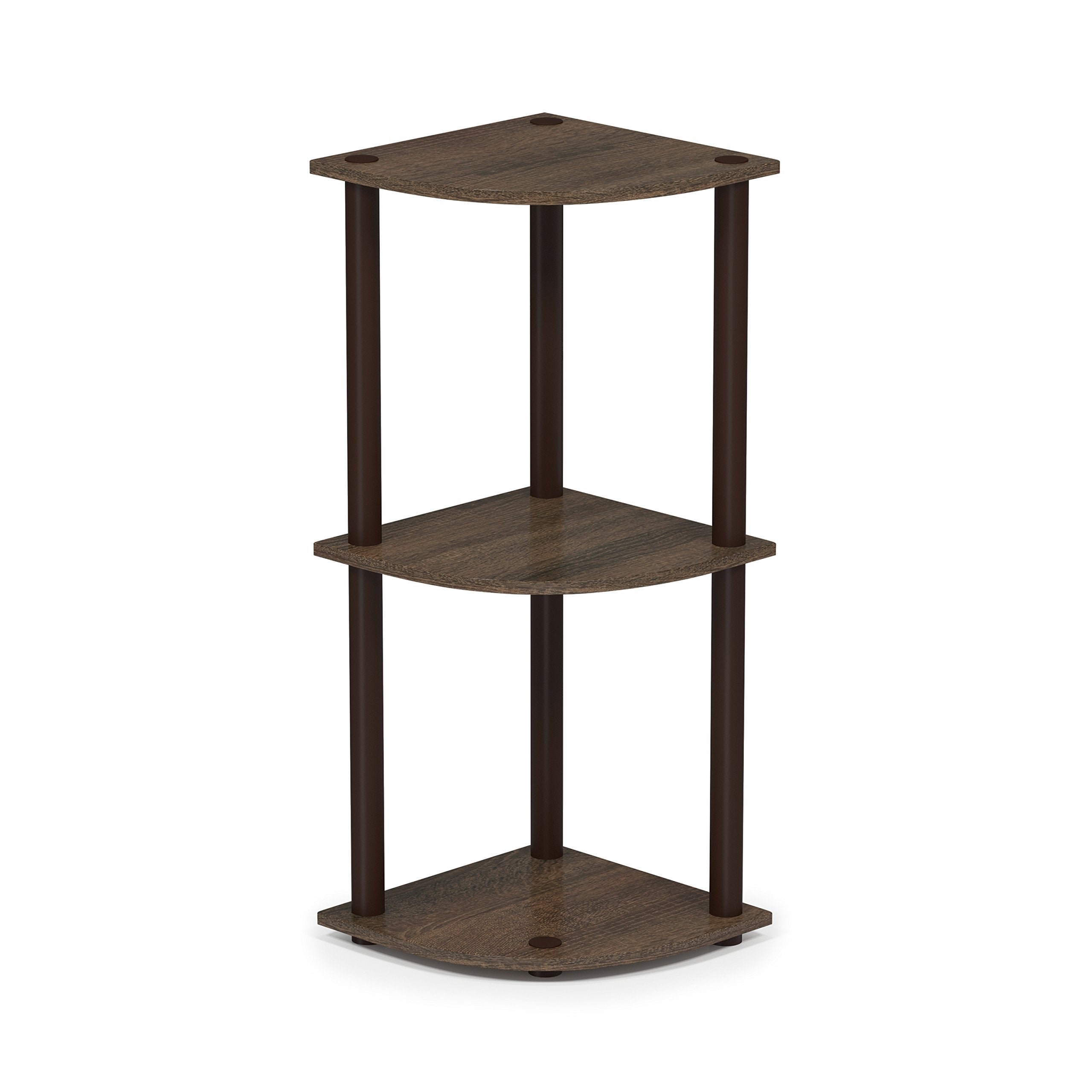 Three-Tier Round Tube Reversible Corner Display Rack Multipurpose Shelving Unit