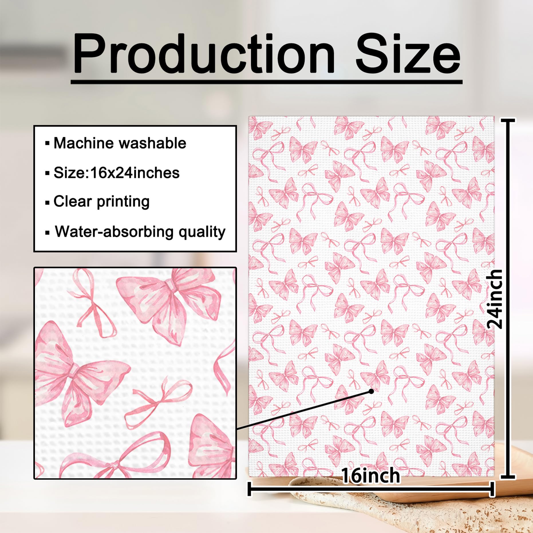 Girly Pink Bow Coquette Preppy Towel, 16x24 Inch