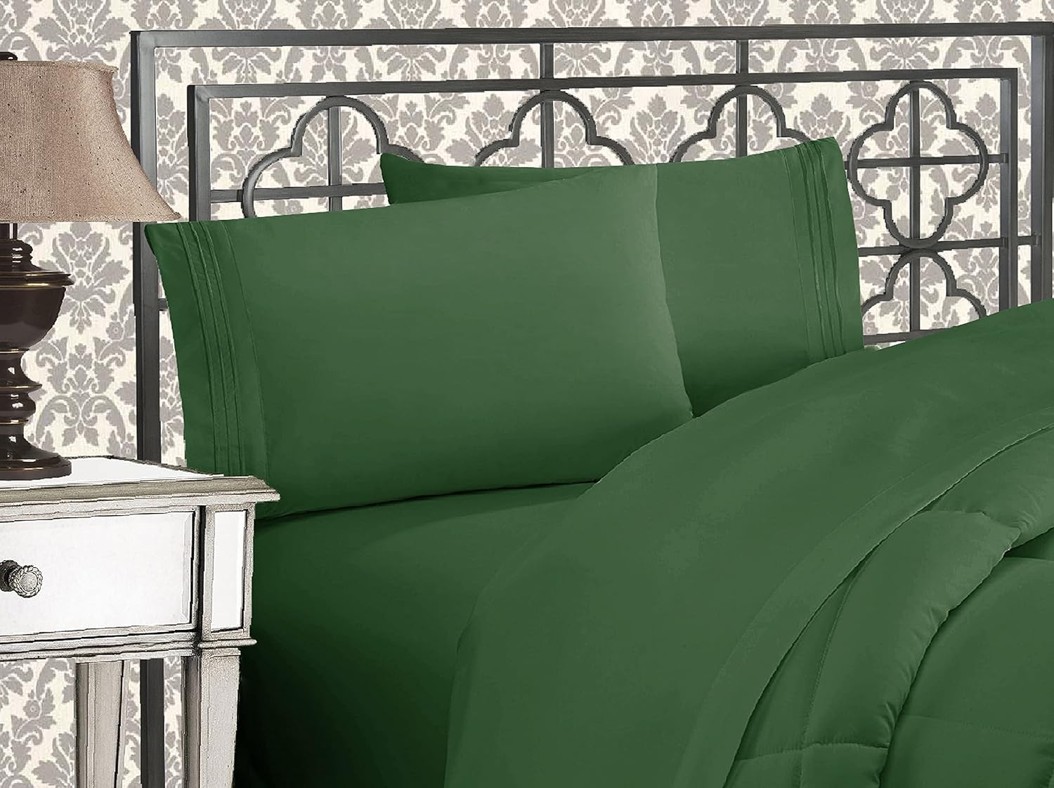 Elegant Comfort Luxurious 1500 Premium Hotel Quality Microfiber Three Line Embroidered Softest 4-Piece Bed Sheet Set, Wrinkle and Fade Resistant