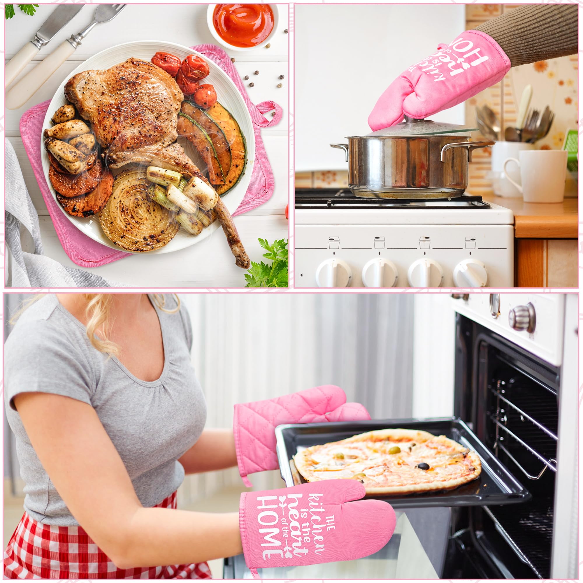 The Heart of The Home Heat Resistant Hot Pad Machine Washable Gloves with Hanging Loop Pocket