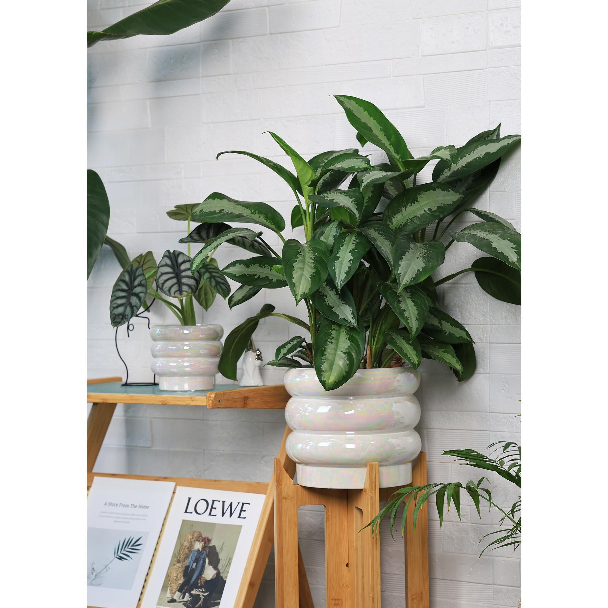 Ceramic Plant Pots for Indoor Plants, Rainbow Pearl Glaze Planter with Planters for Plants with Drainage Hole