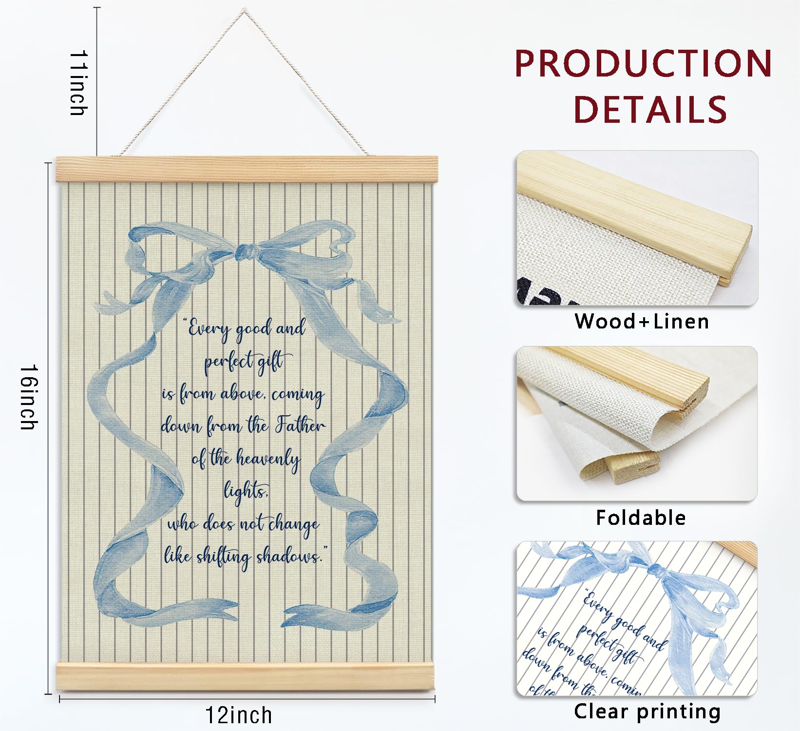 Trendy Bows Pink Coquette Scripture Wall Art Poster Hanger Frame, Christian Bible Verses Posters Wall Art Decor