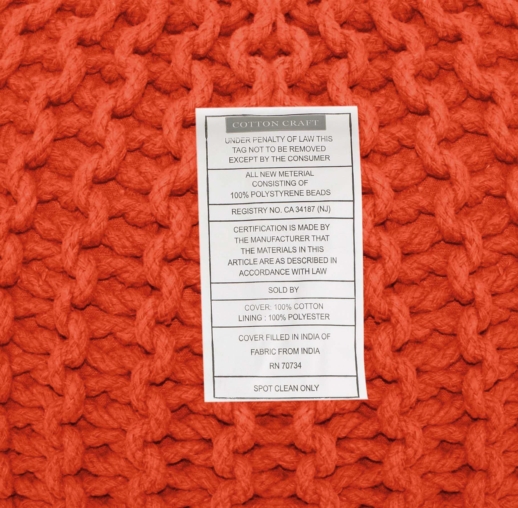 Hand-Knitted Cotton Round Pouf â€?Braid Cord Ottoman, Footrest, and Accent Seat for Living Room, Nursery, Kids Room, or Dorm Décor â€?20x14