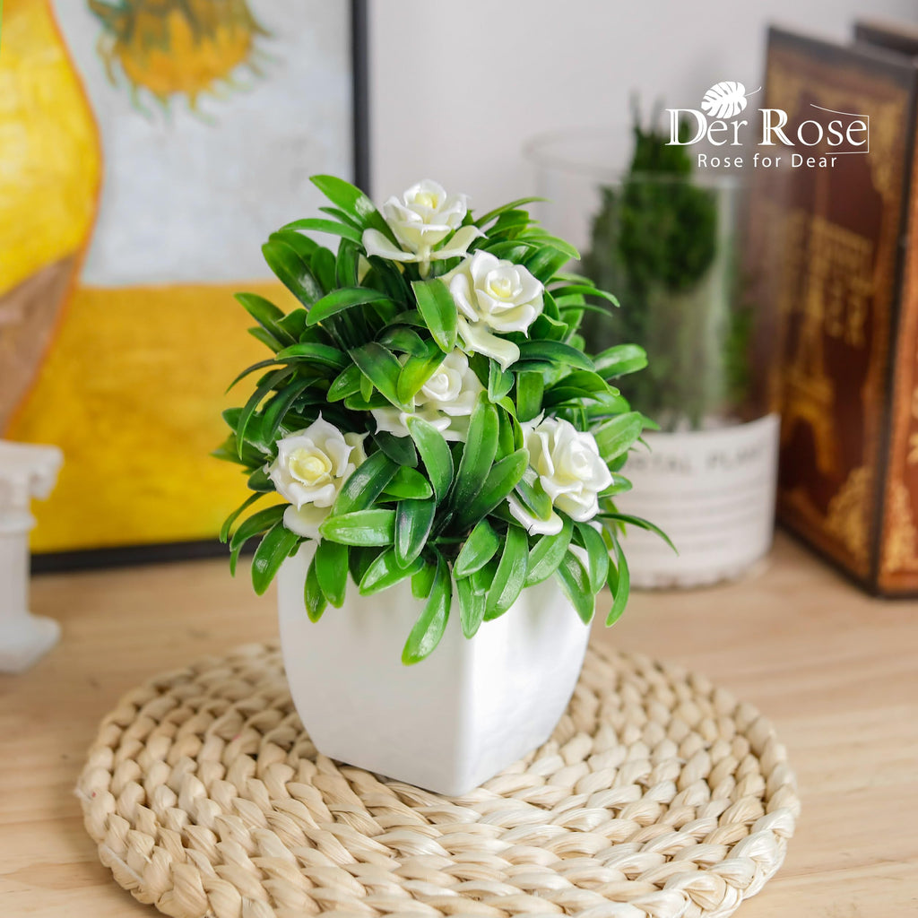 Small Fake Plants Faux Plants Indoor with Flowers for Home Bathroom Kitchen Office Desk Decor 2 Pack