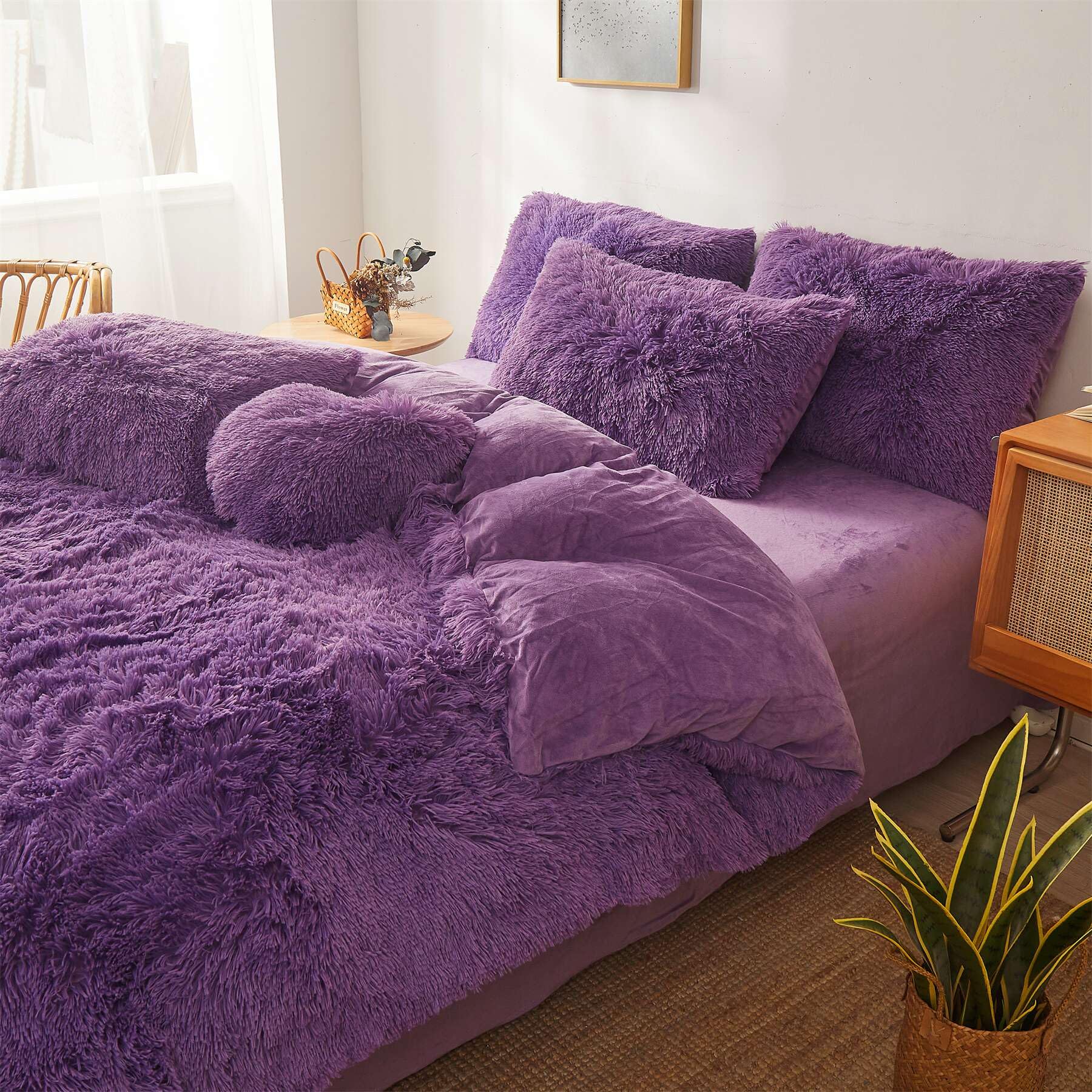 Fluffy Faux Fur Comforter Cover Set Queen - Ultra Soft Plush Bedding Sets 3 Pieces (1 Fluffy Duvet Cover + 2 Faux Fur Pillow case) Cute Bed Set