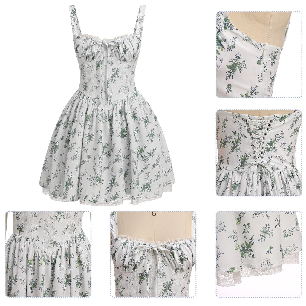 Women's Spaghetti Strap Corset Mini Dress â€?Backless, Lace-Up, Low-Cut Ruffle Sundress