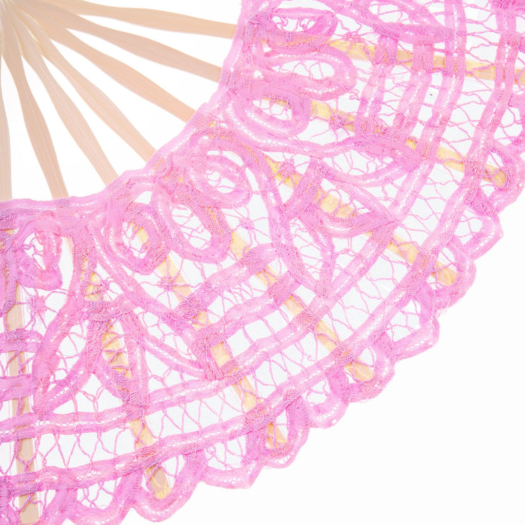 Cotton Lace Folding Handheld Fan Embroidered Hand Fan with Bamboo Staves