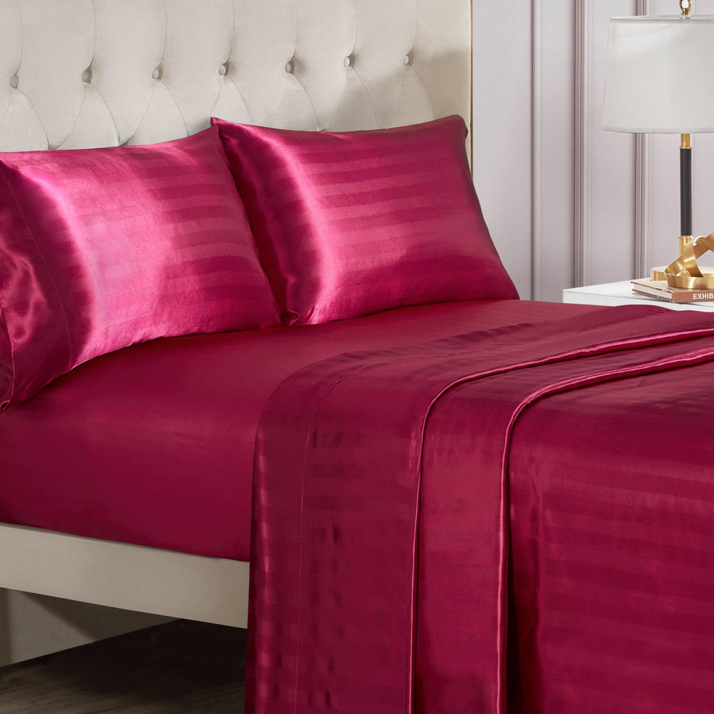 Juicy Couture Silky Satin Damask Sheet Set - Luxury Smooth Satin Striped Sheets