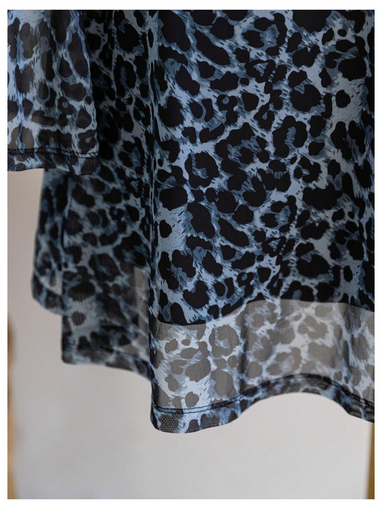 Women's Plus Size Lace Leopard Print Bell Sleeve Bow Front Dress Mini