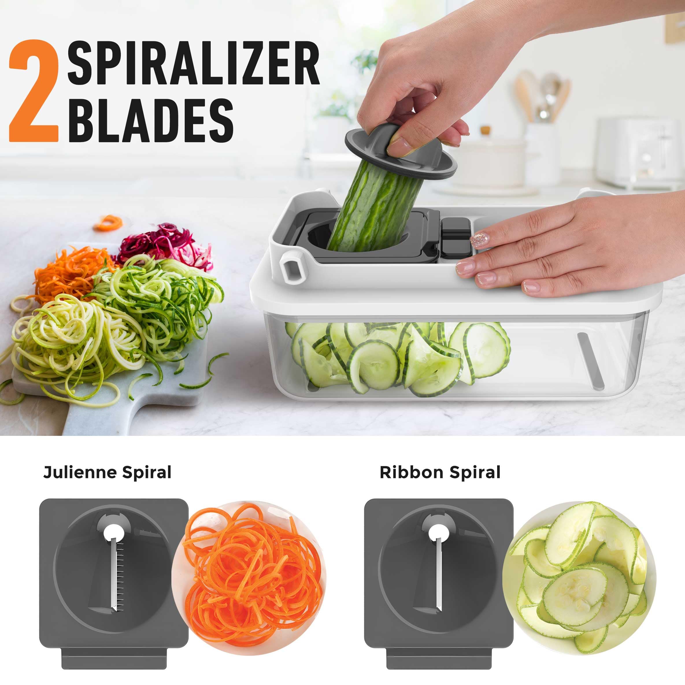 Mueller Pro-Series All-in-One, Mandoline Slicer for Kitchen, Food Chopper, Cucumber Slicer and Spiralizer, Cutter, Dicer, Grater, Kitchen Essentials