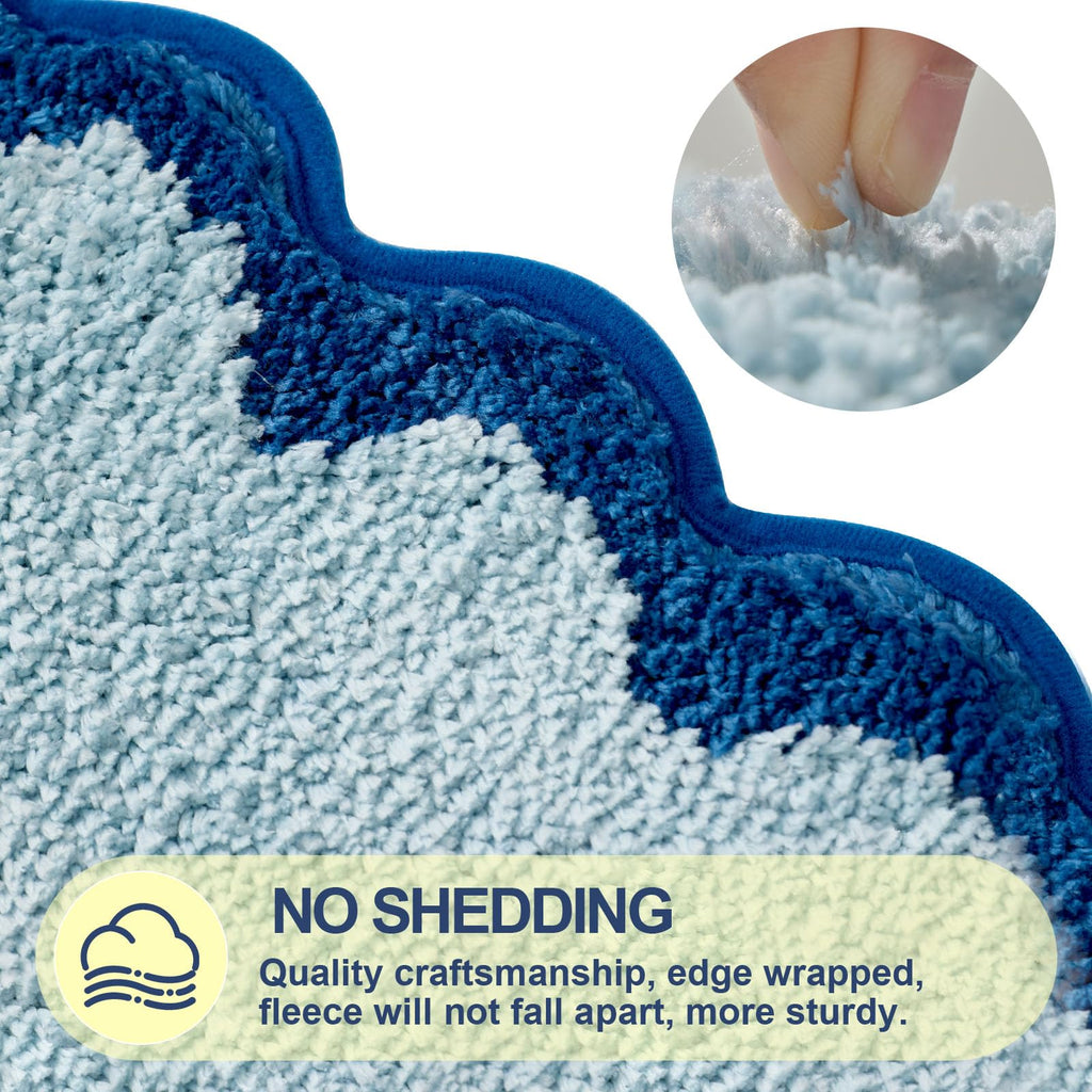 Cute Scalloped Bath Mat, Fun Plush Microfiber Scallop Bathroom Rugs Non Slip Washable Quick Dry Absorbent