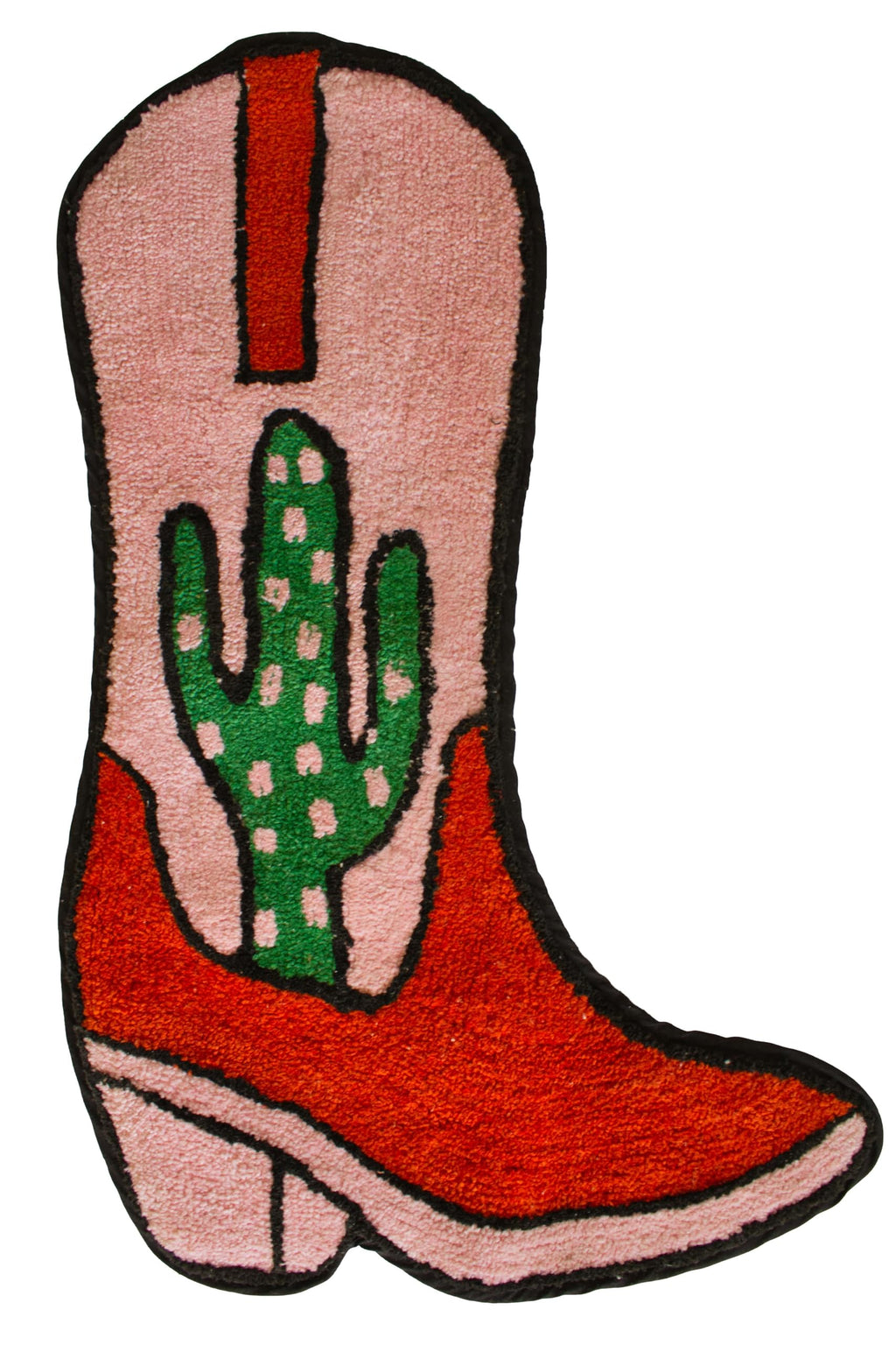 Cowboy Boot Bath Mat - Western Boot Shaped Rug with Pink, Rust, and Green Cactus Design - Water Absorbent (Boot Bath Mat)