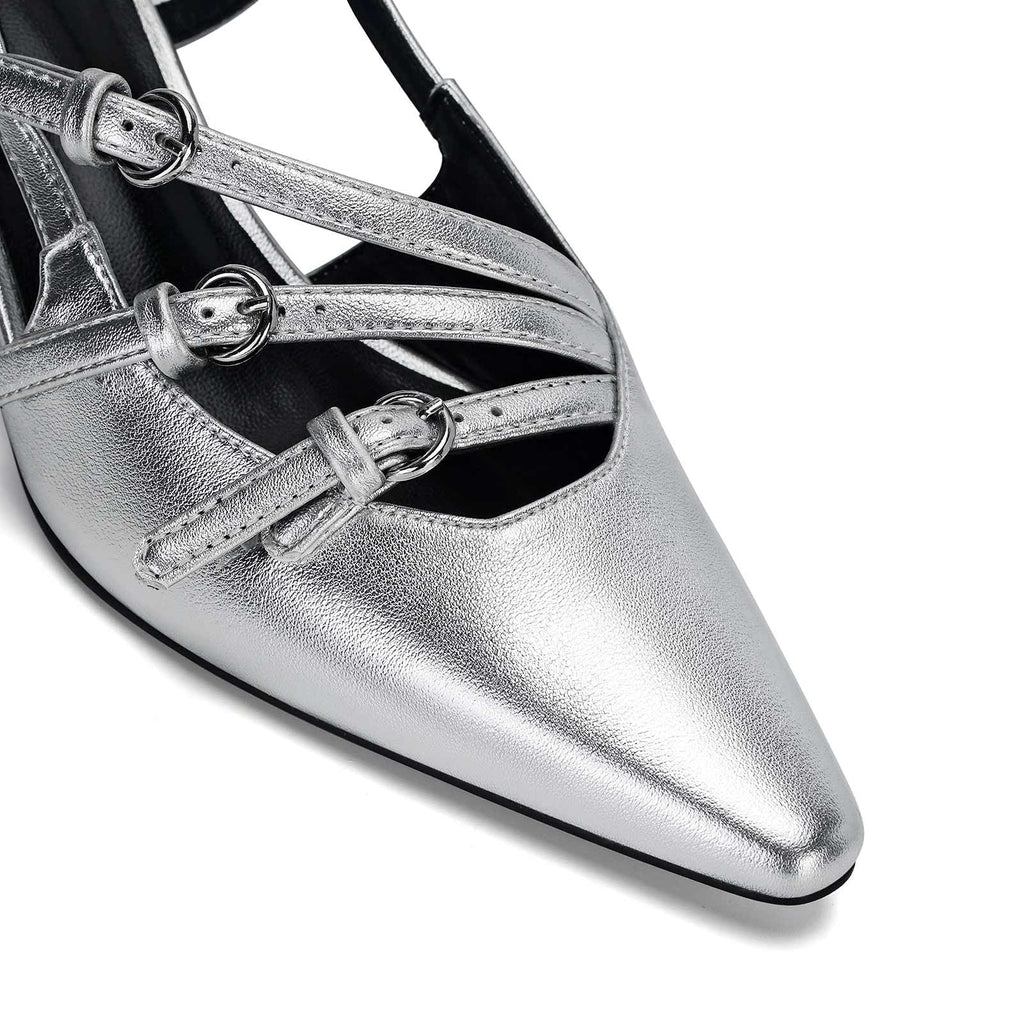 Slingback Kitten Heels Pointed Toe Stiletto Heels Slip On Pumps with Buckled Straps Dress Work Heeled Sandals